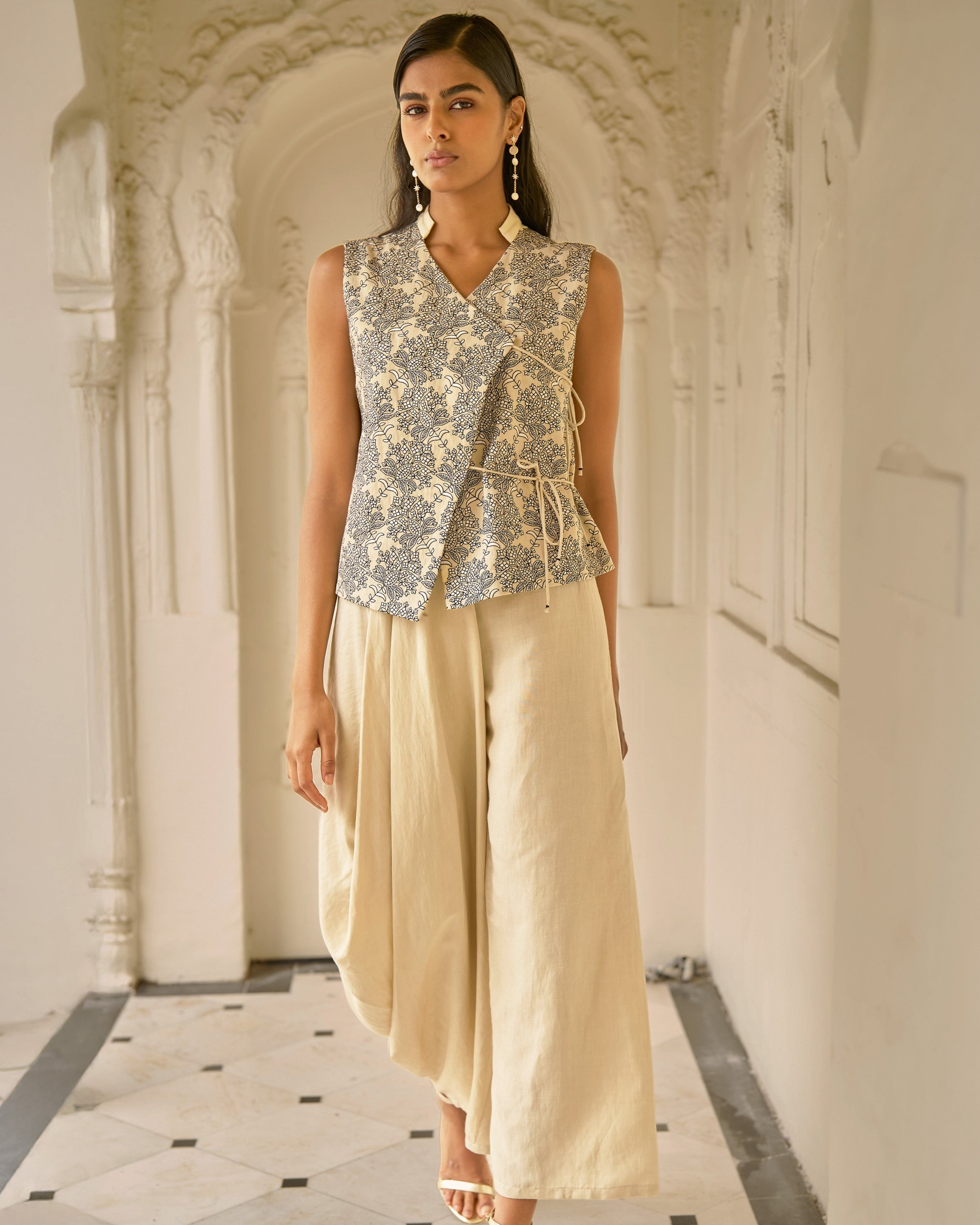 Linen Embroidered Waistcoat Set