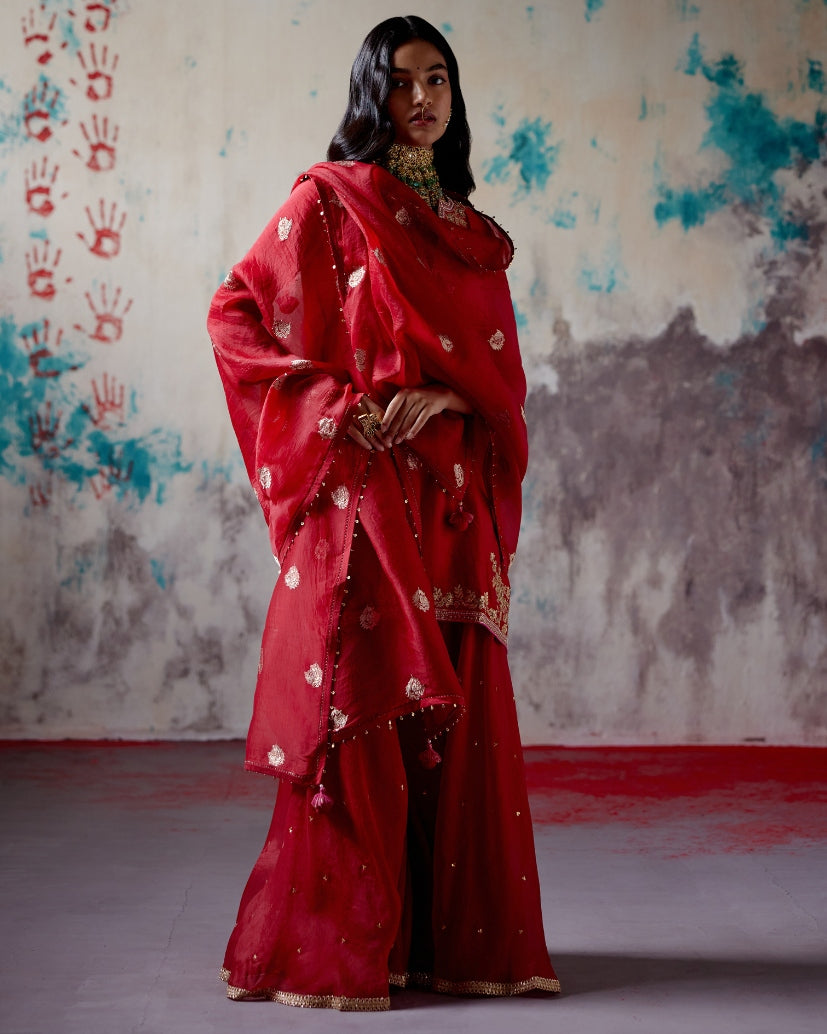 Red Short Kurta Sharara Set