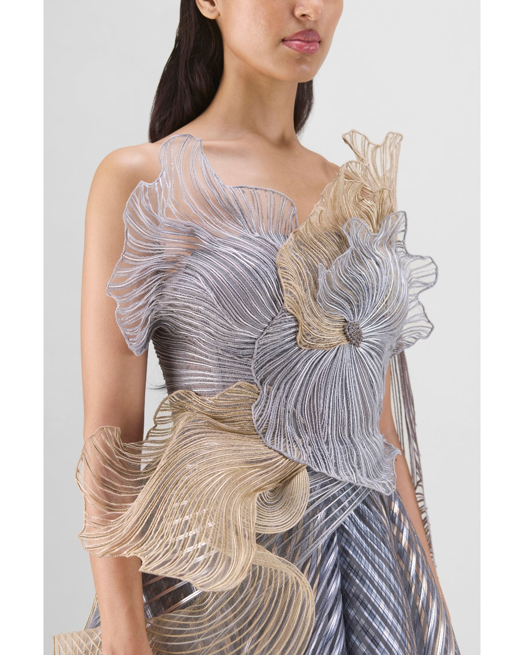 Sand Structured Corded Coral Gown