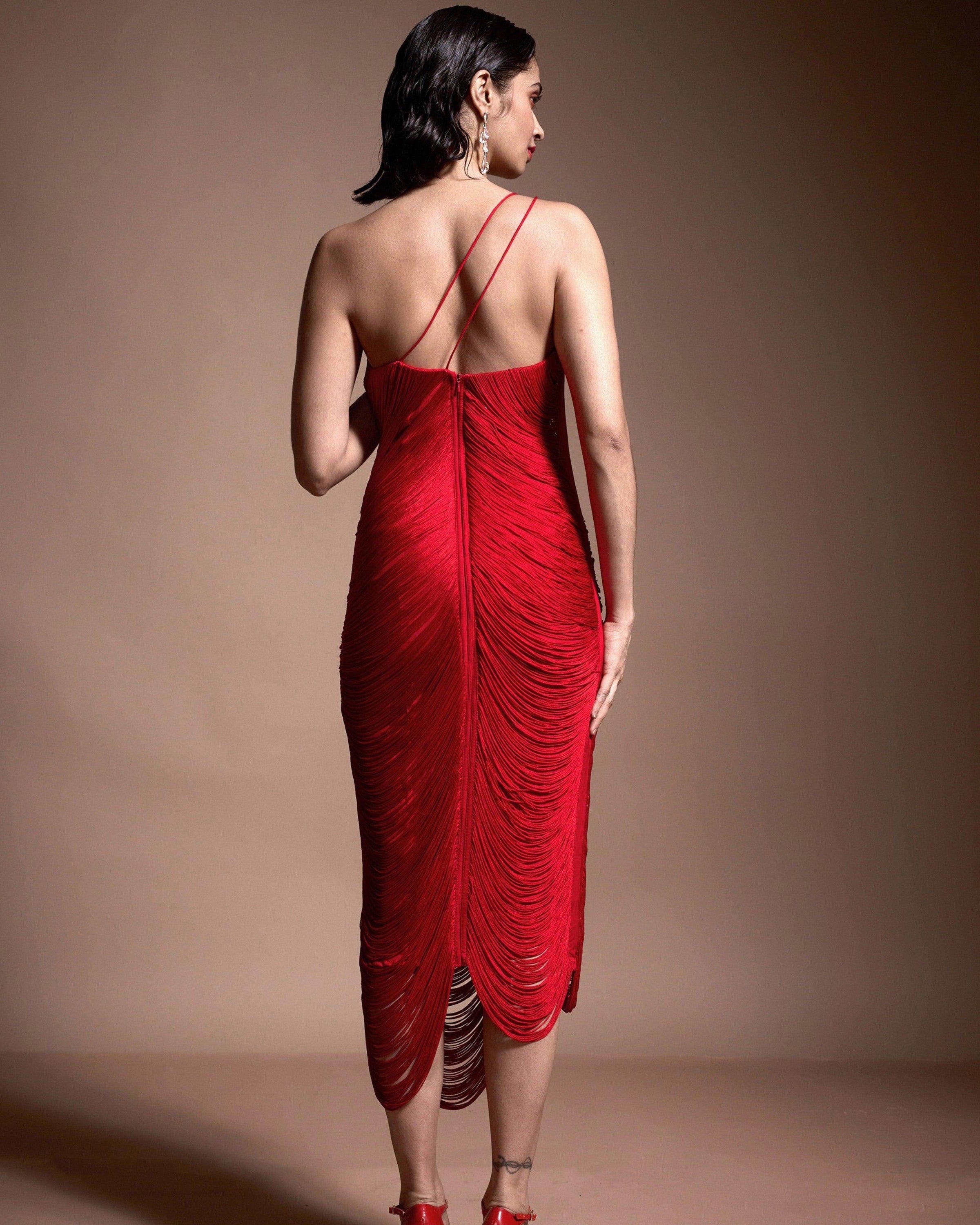 Red Fringe Dress I Dash & Dot L
