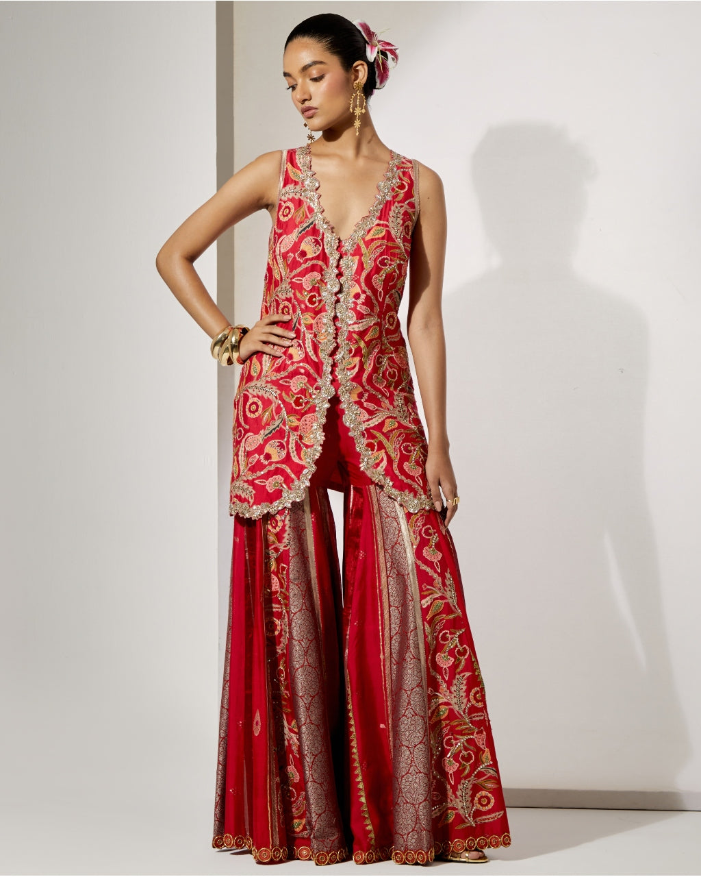 Ruby Royale Embroidered Sharara Set