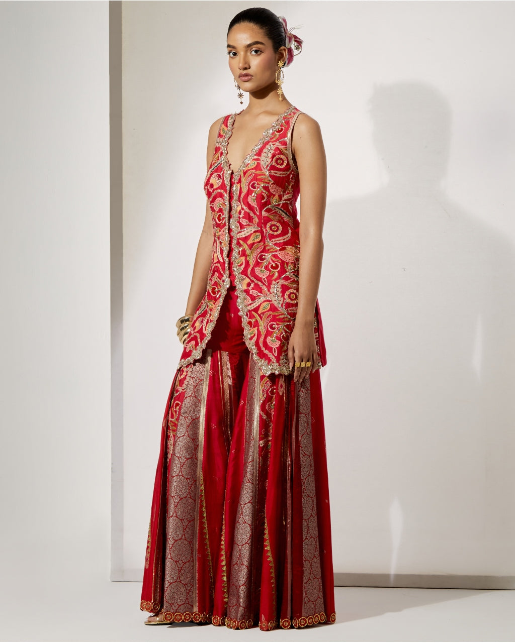 Ruby Royale Embroidered Sharara Set