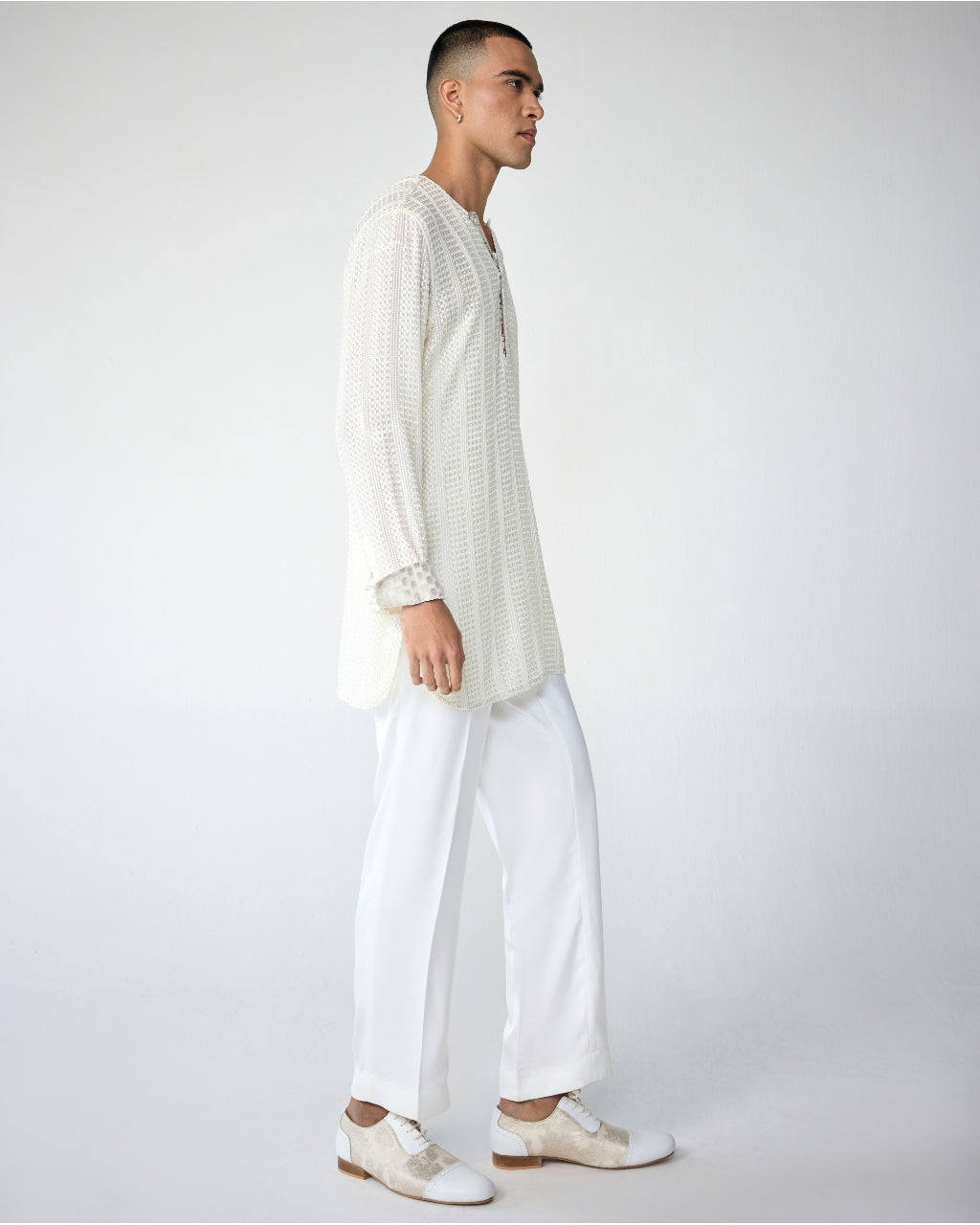 White Chessboard Kurta Set