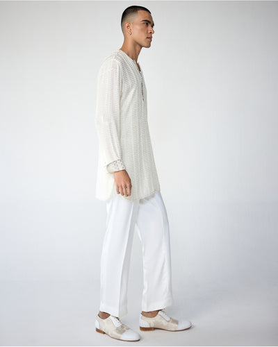 White Chessboard Kurta Set
