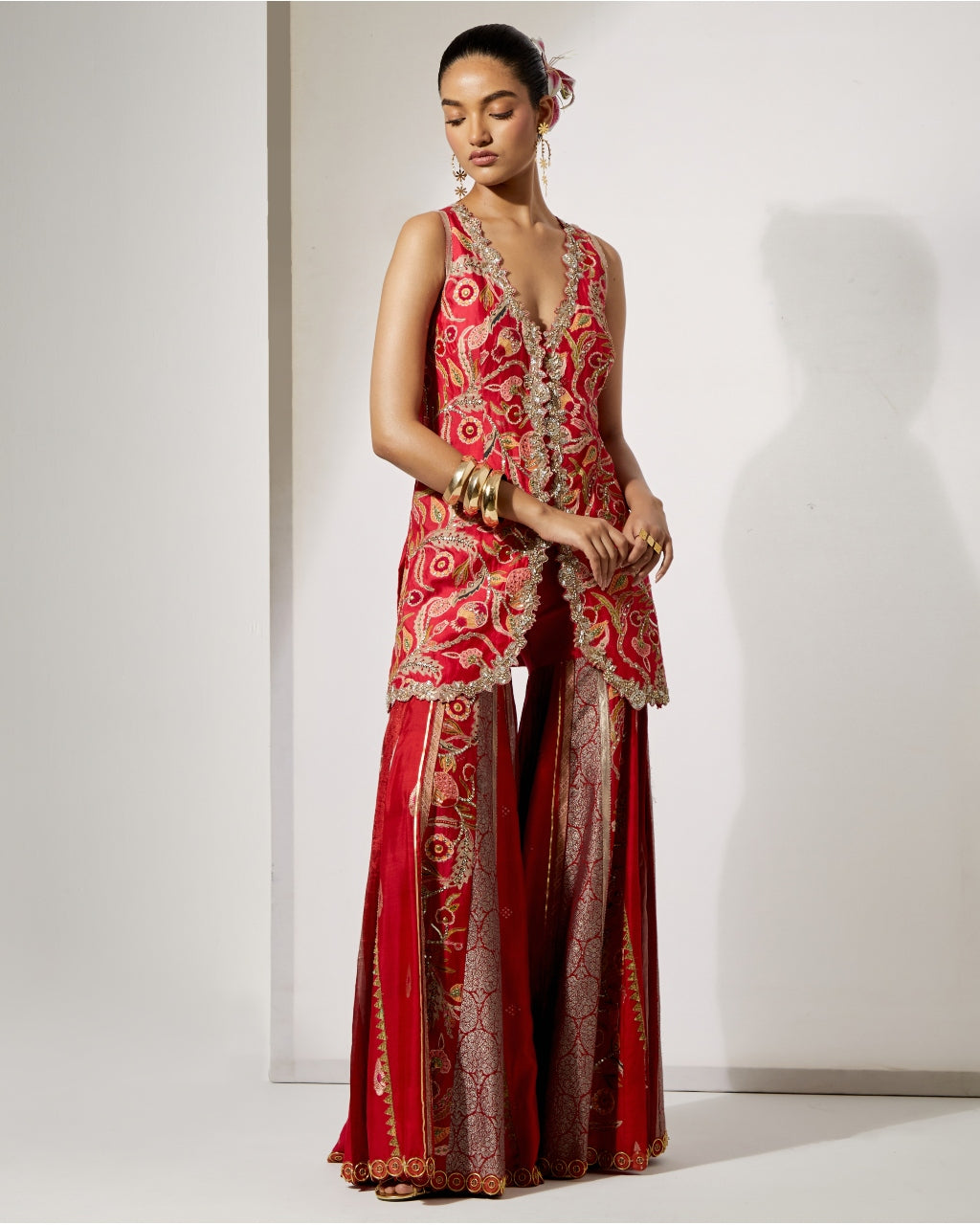 Ruby Royale Embroidered Sharara Set