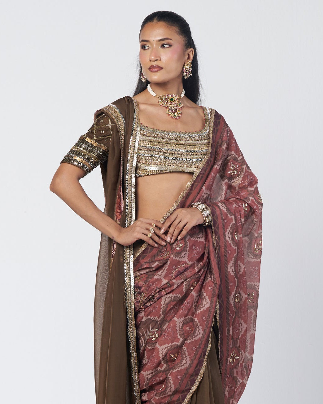 Olive Goblet Sari Set