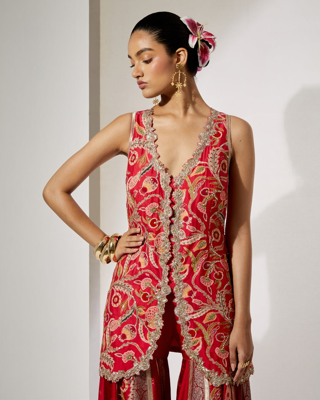 Ruby Royale Embroidered Sharara Set