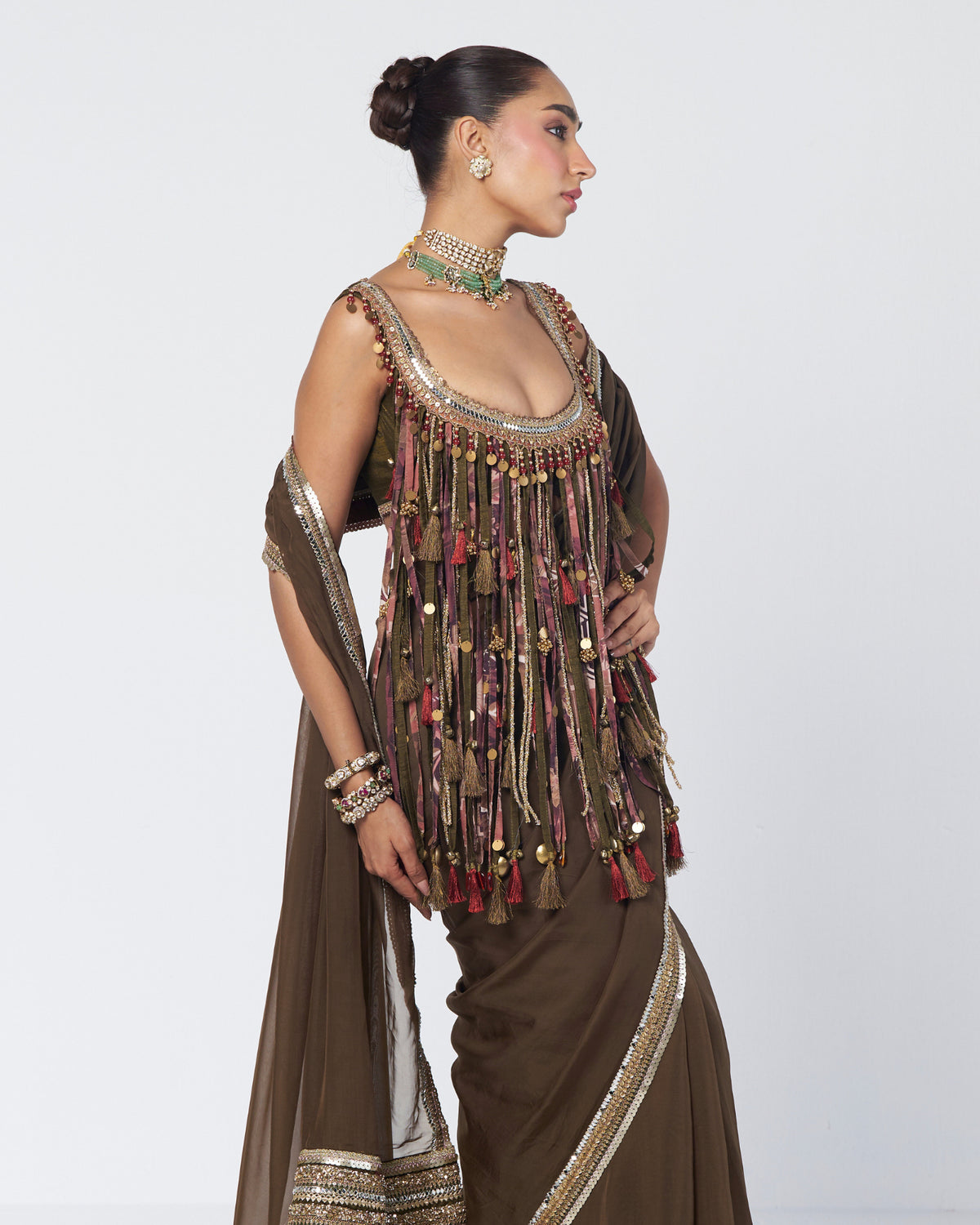 Olive Charm Sari Set