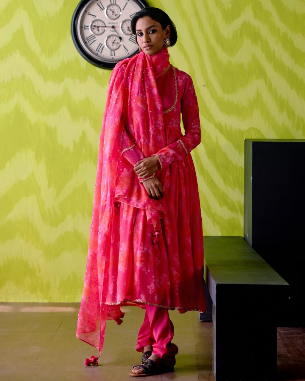 Fuchsia Pink Gather Anarkali Set