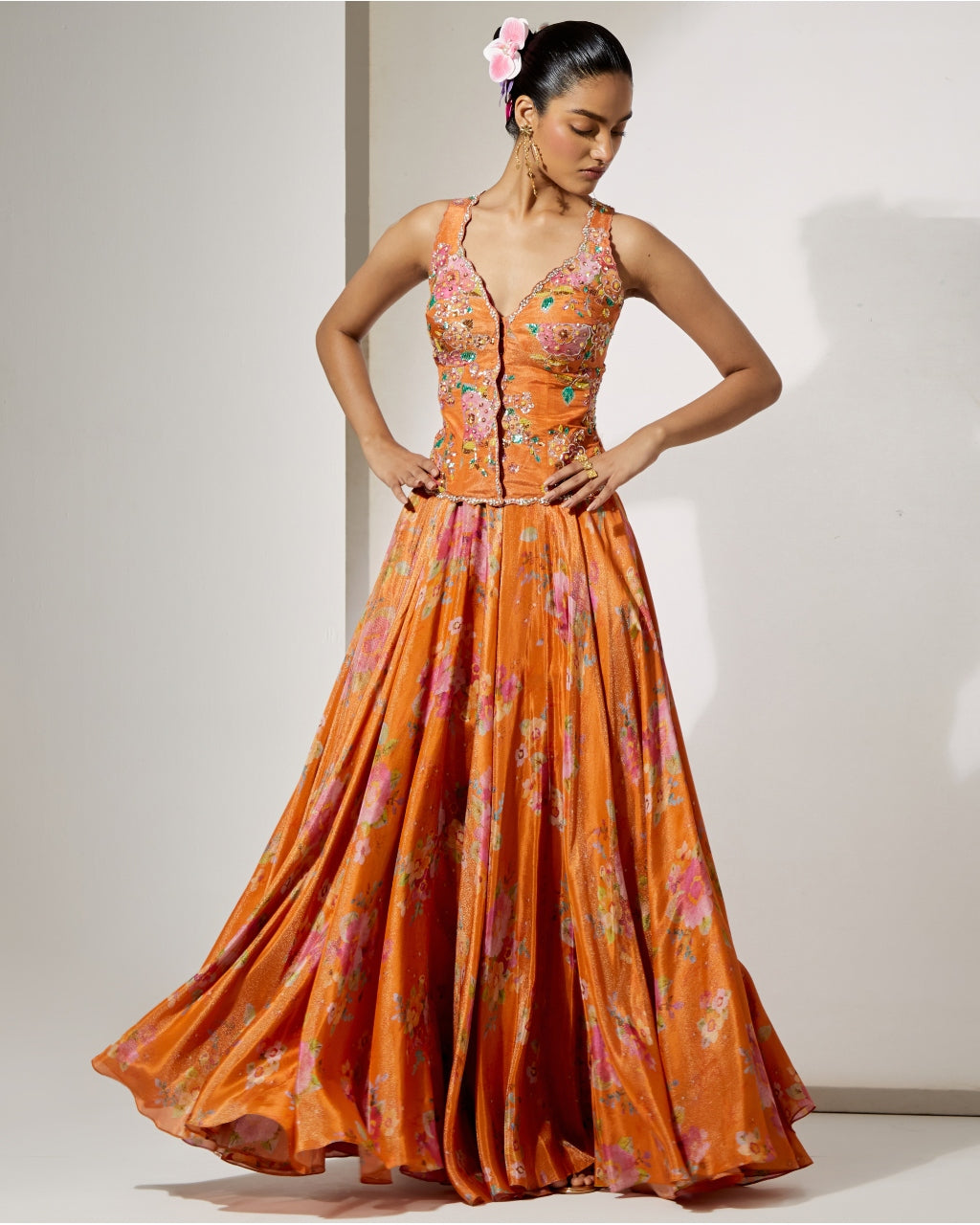 Orange Corset Skirt Set