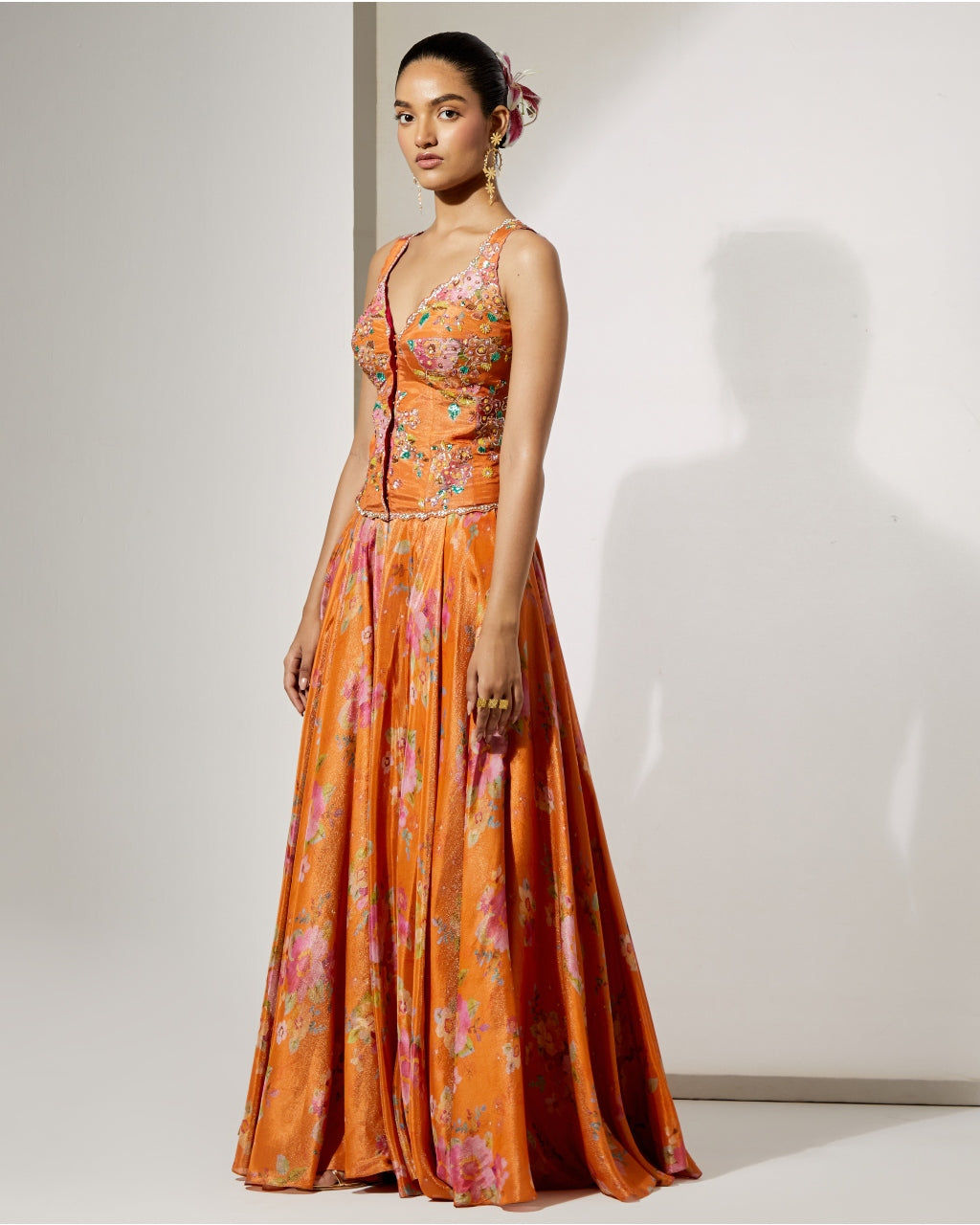 Orange Corset Skirt Set