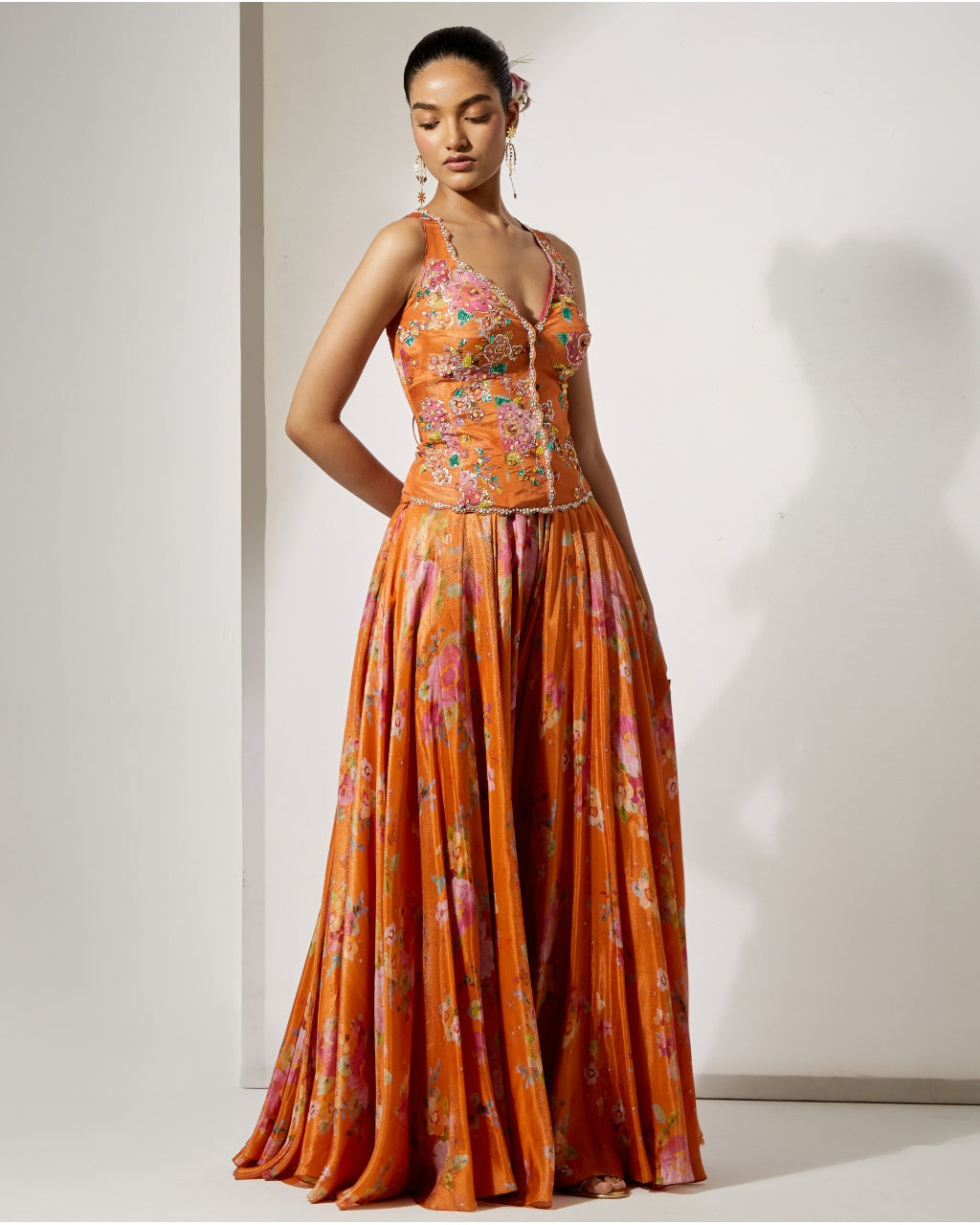 Orange Corset Skirt Set