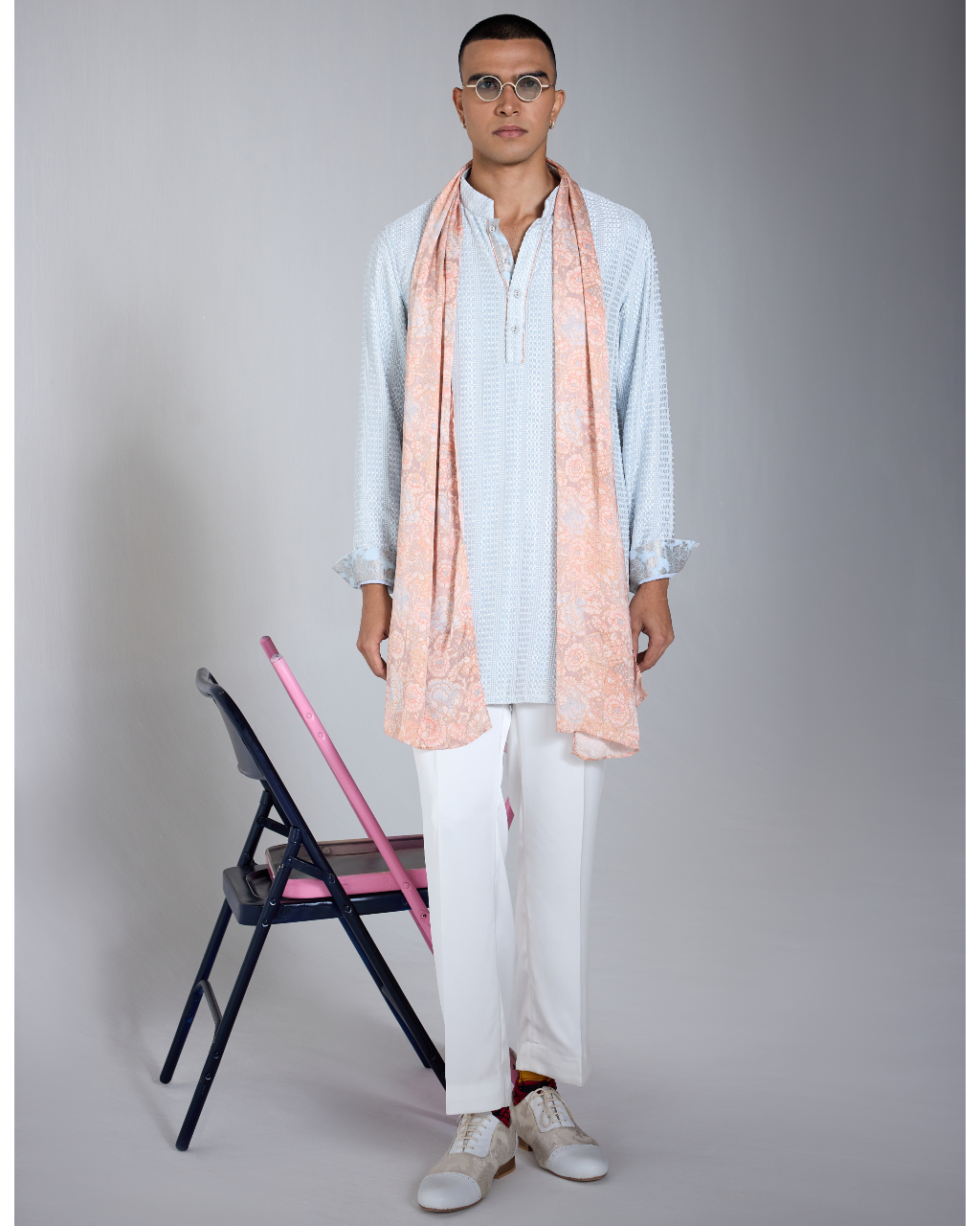 Chessboard Henley Shirt Kurta Set