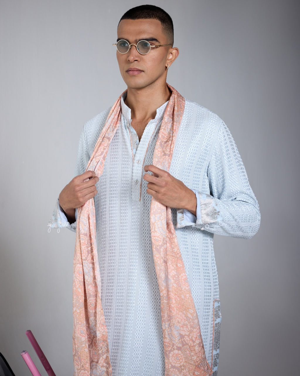 Chessboard Henley Shirt Kurta Set