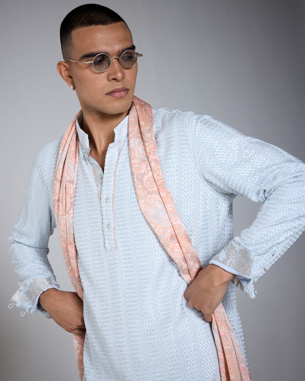 Chessboard Henley Shirt Kurta Set