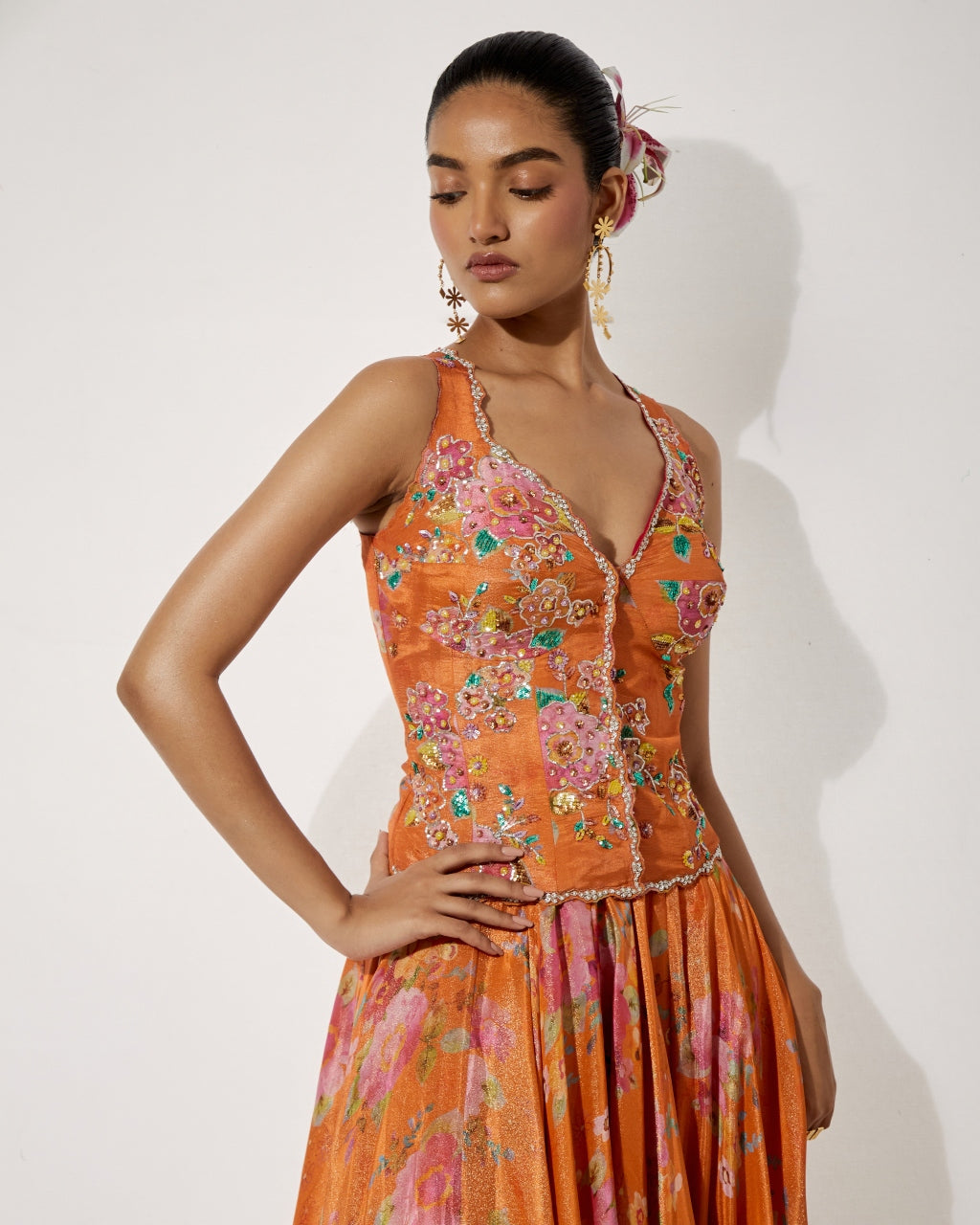 Orange Corset Skirt Set