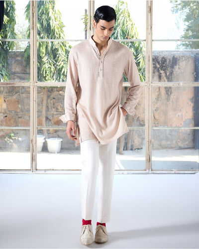Blush Pink Square Henley Shirt Kurta Set