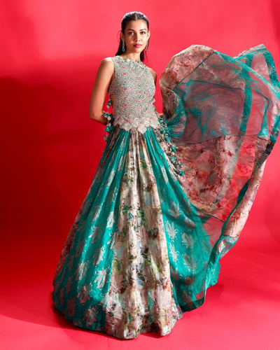 Misha Teal Multihued Anarkali