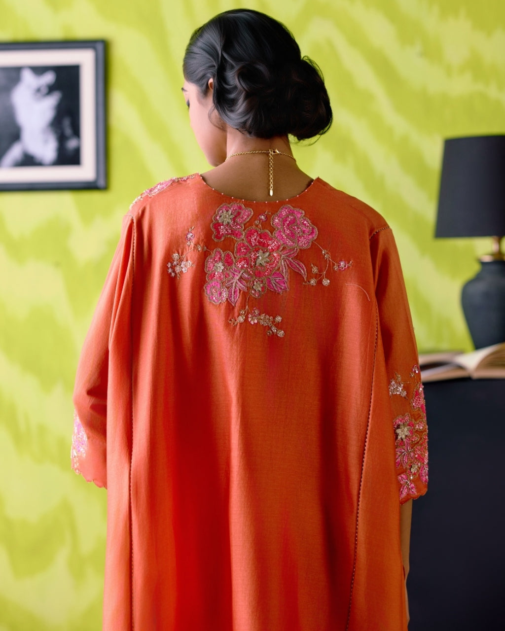 Rust Orange Panelled Short Kaftan Set