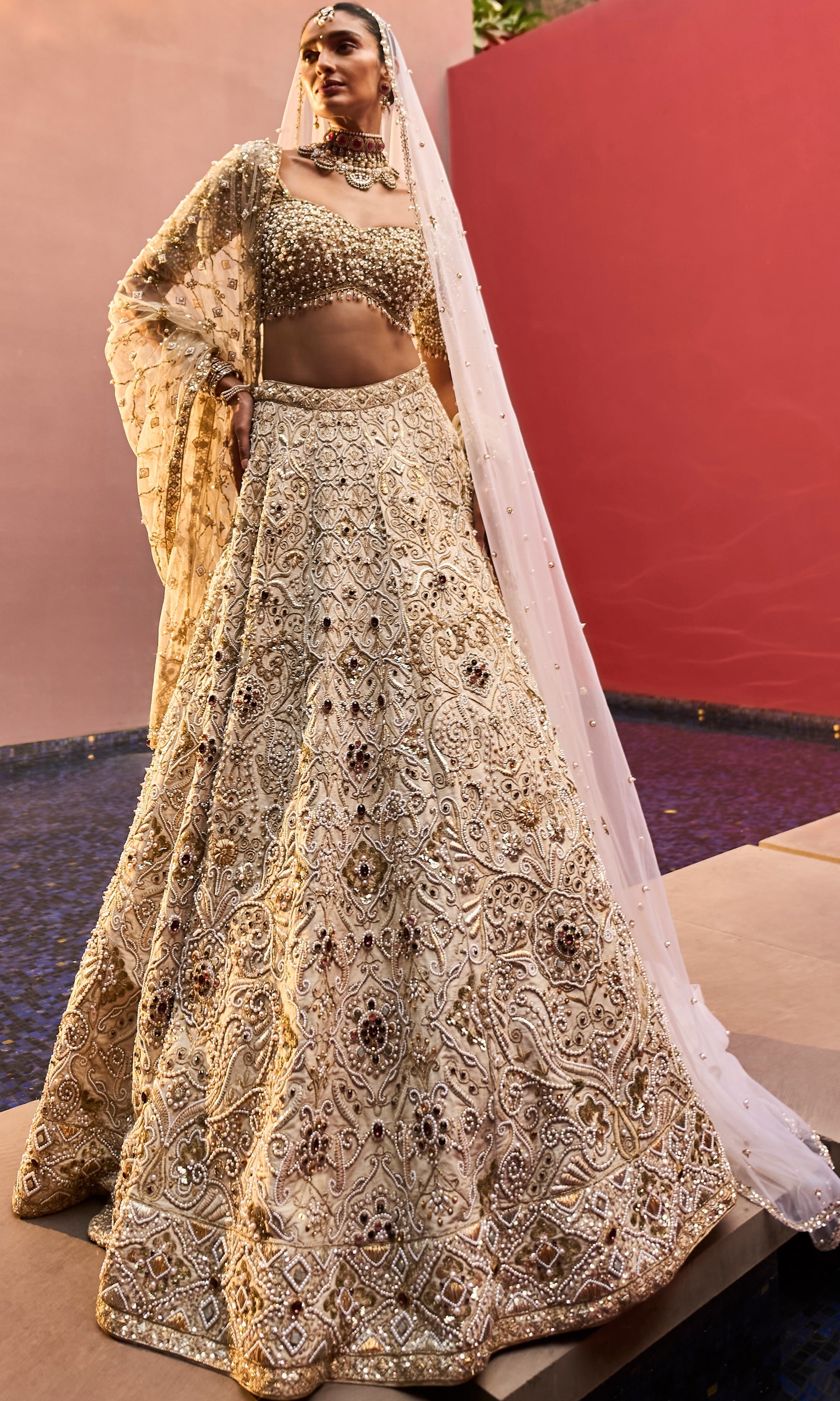 Ivory Regal Jeweled Lehenga Set