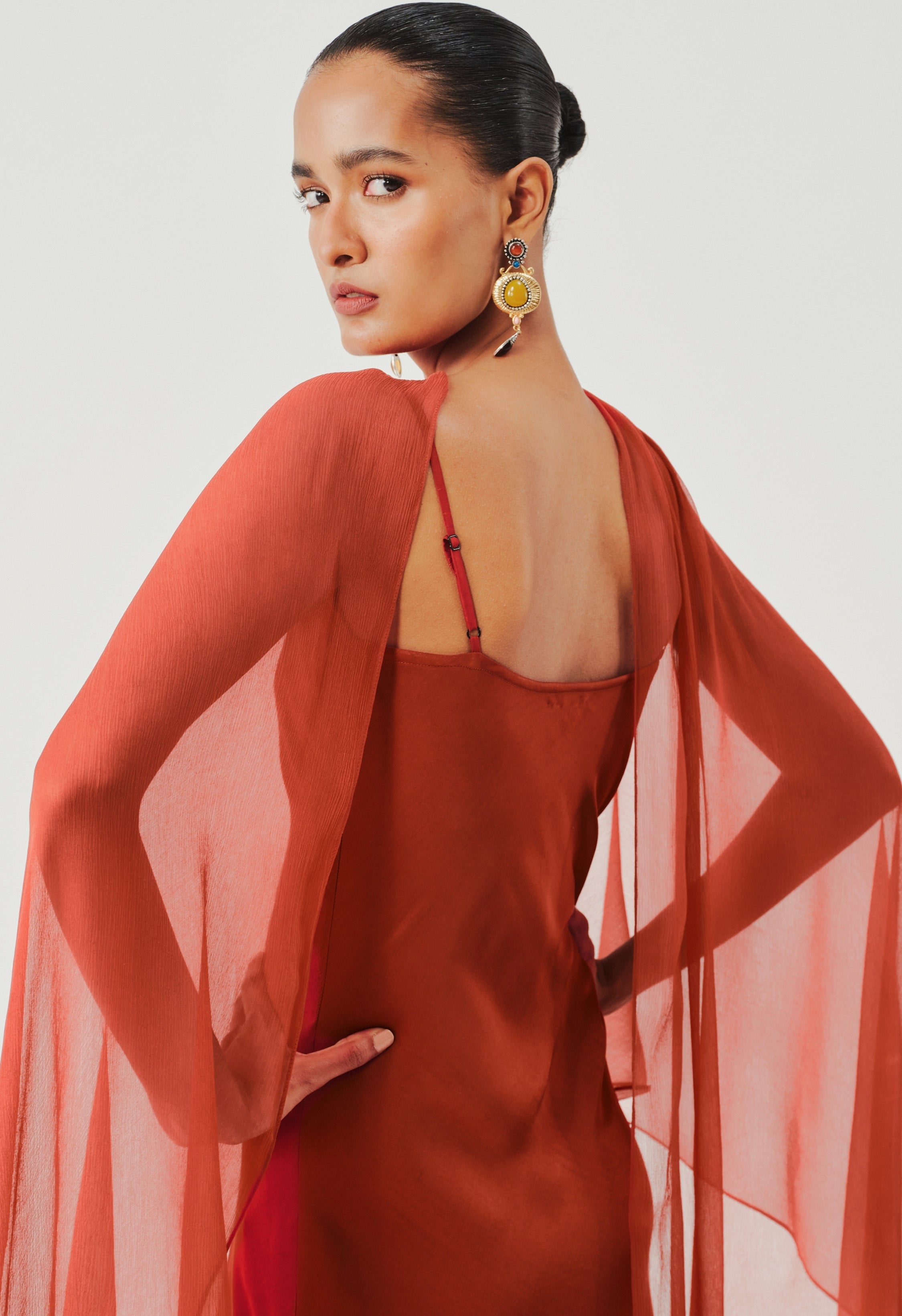 rust orange slip dress Rust Orange Satin One-Shoulder Midi Dress | Womens | XX-Small (Available in XS, S, M, L, XL) | 100% Polyester
