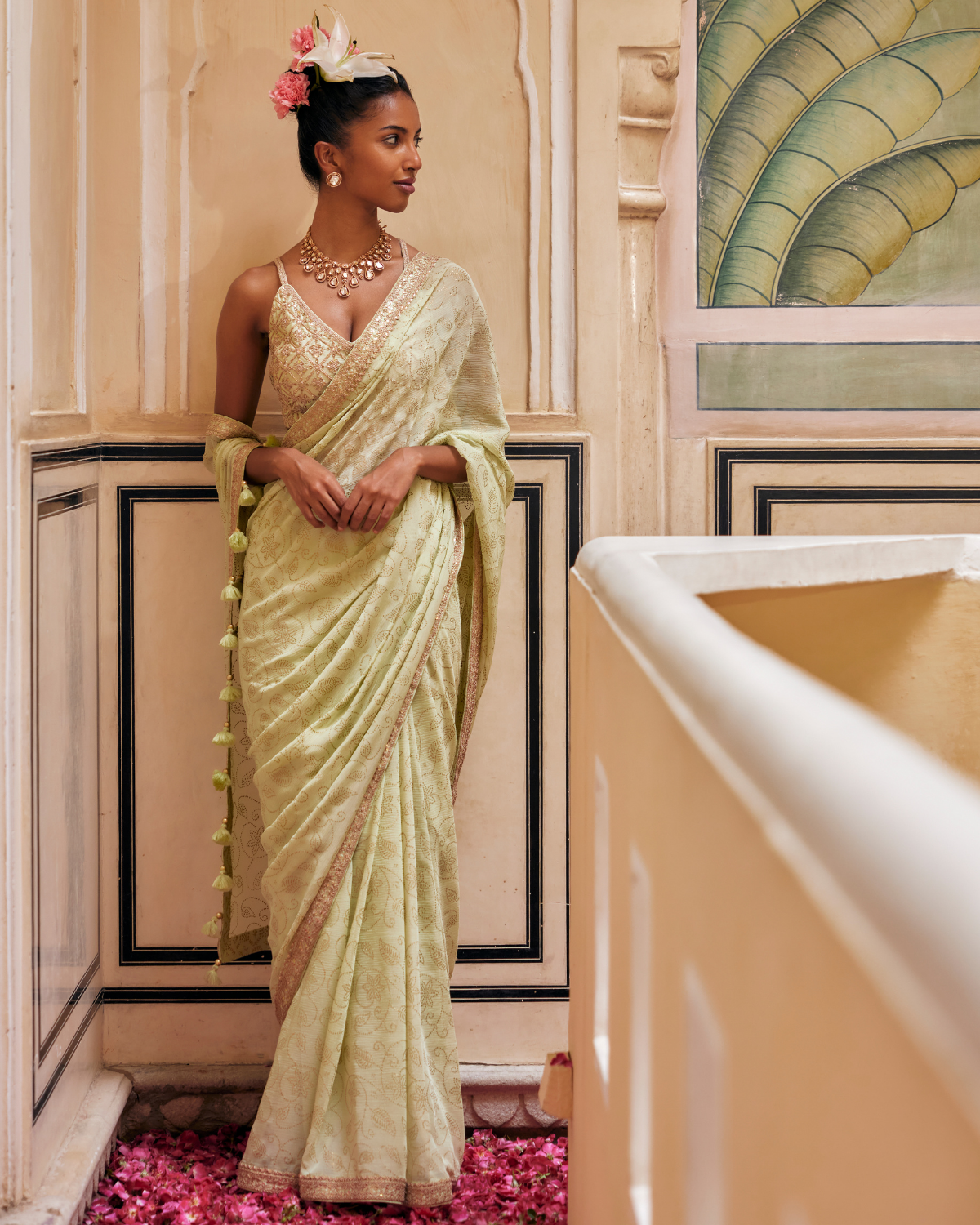 Mint Gold Sari Set