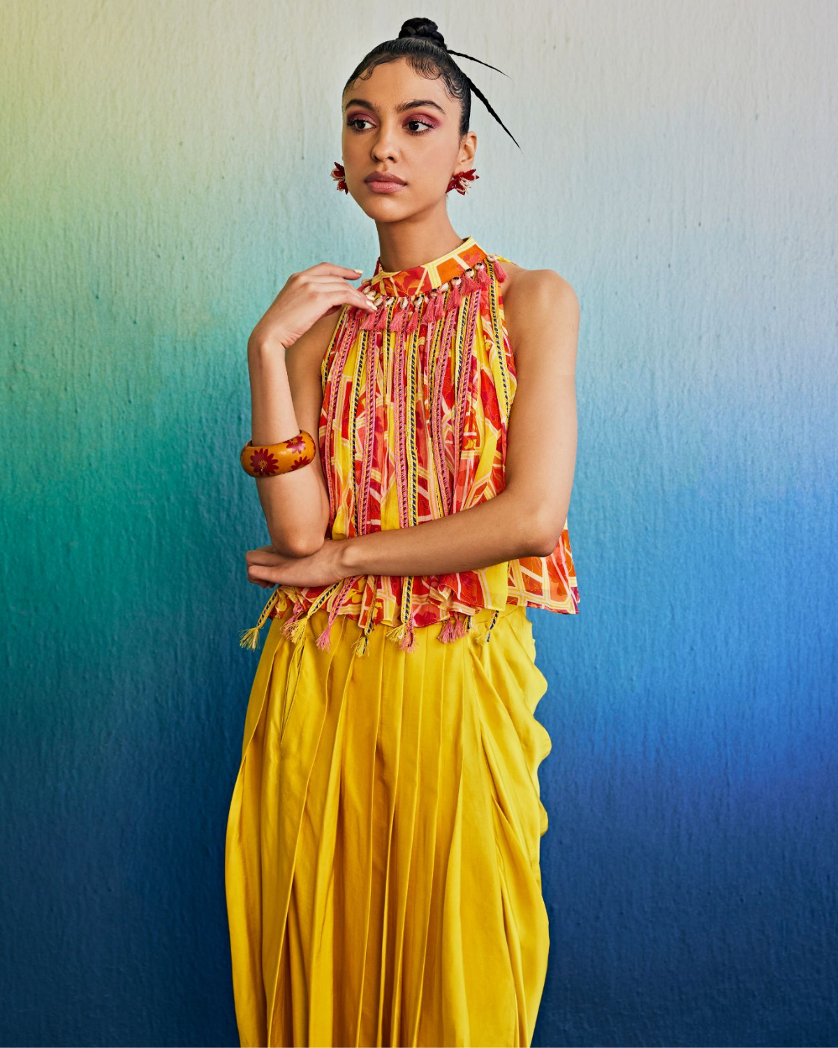 Sunrise Yellow Aztec Print Top And Skirt Set
