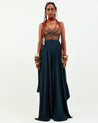 Deep Teal Natural Crepe Embroidered Jumpsuit By Aseem Kapoor