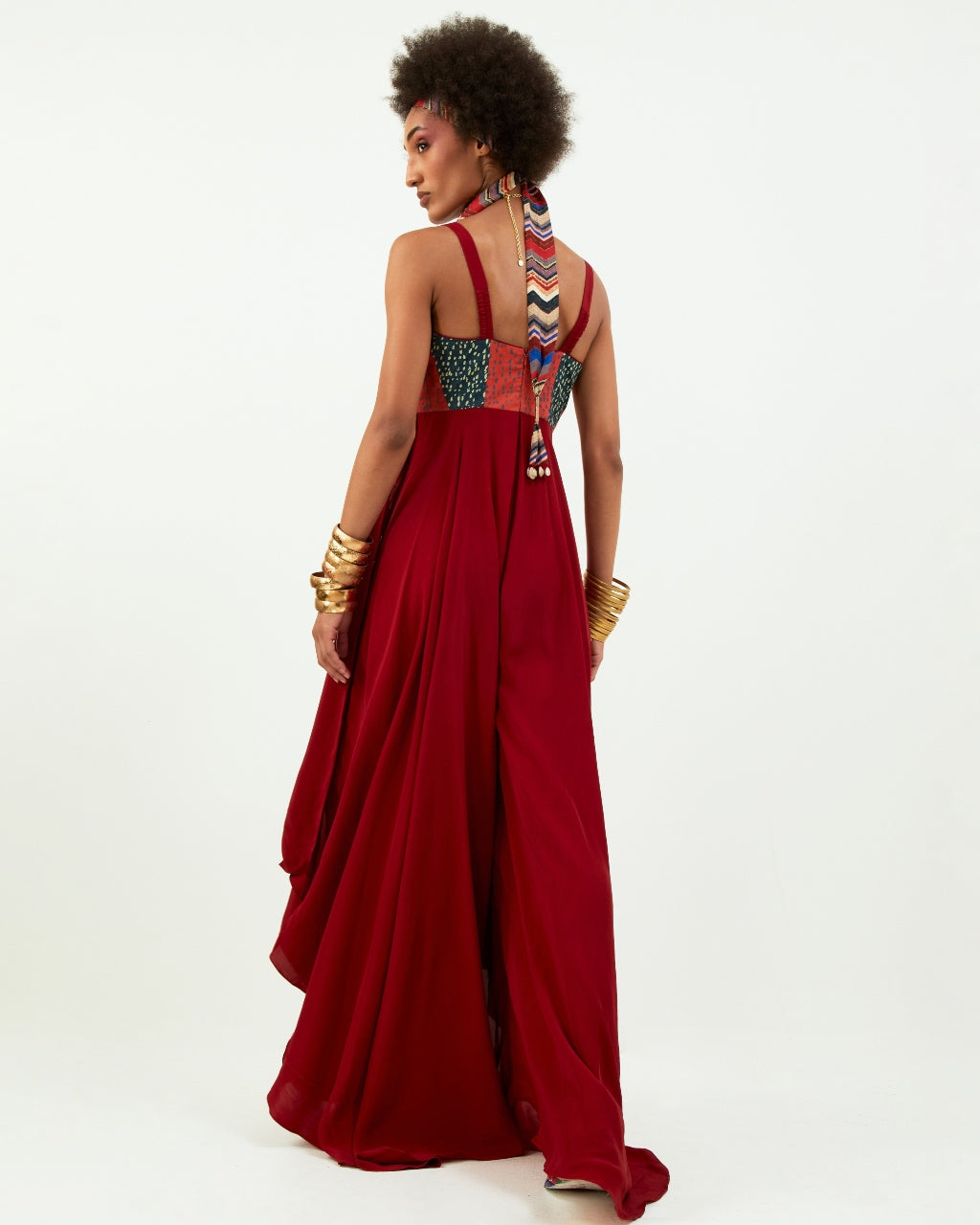 Sindoor Red Natural Crepe Embroidered Jumpsuit