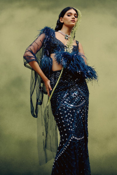 Noir Illume Blouse & Skirt Set With Dupatta