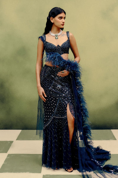 Noir Illume Blouse & Skirt Set With Dupatta