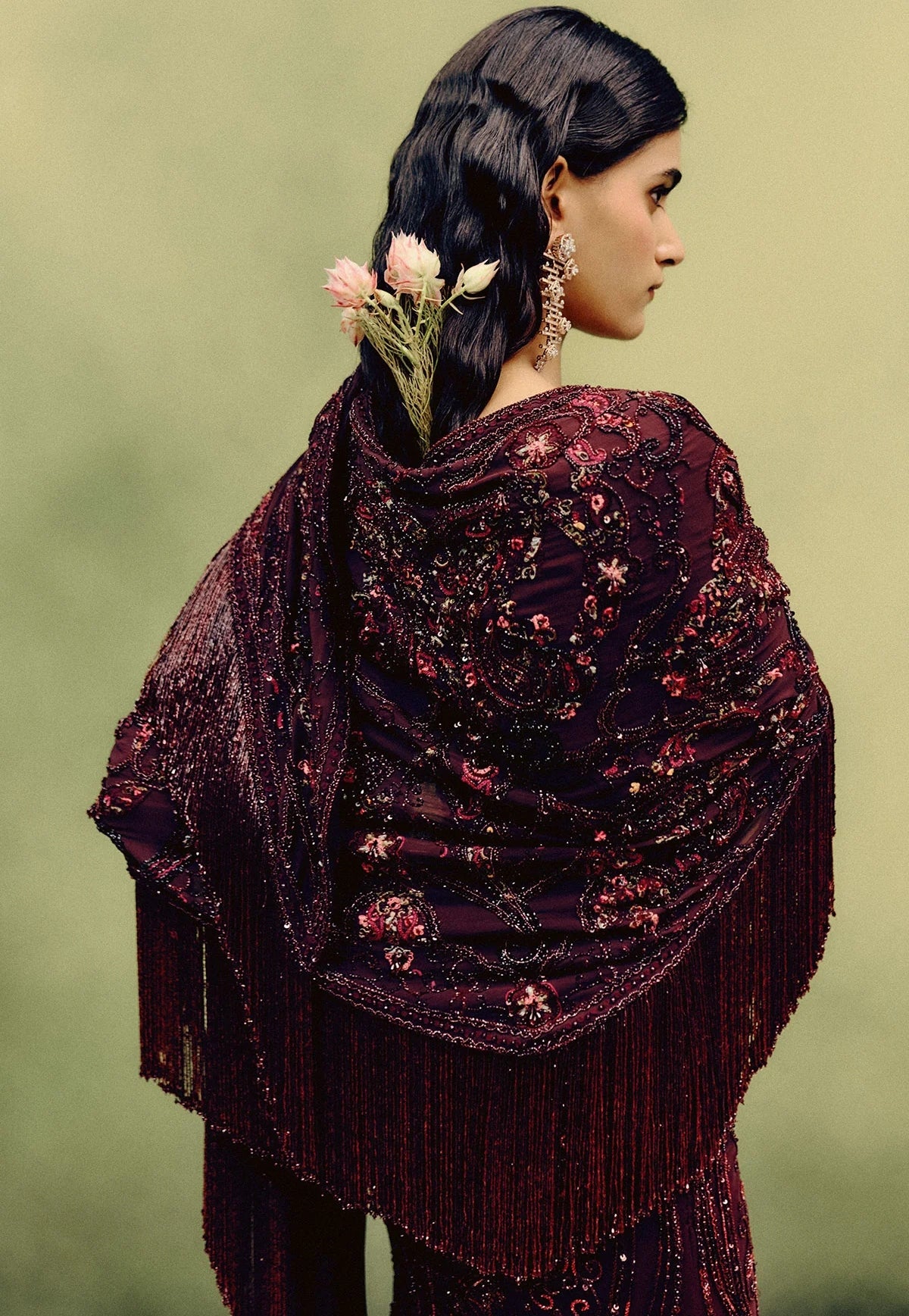 Sangria Gown With Cape Drape
