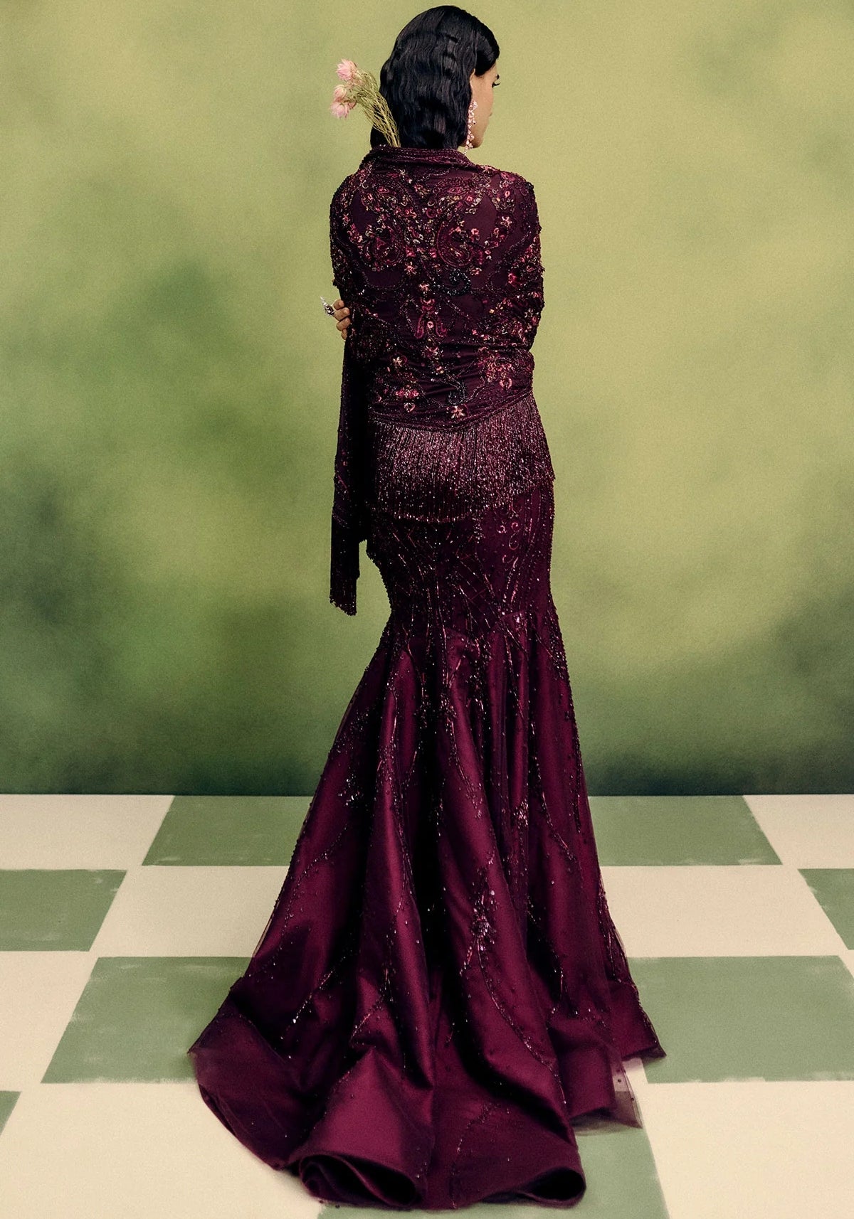 Sangria Gown With Cape Drape