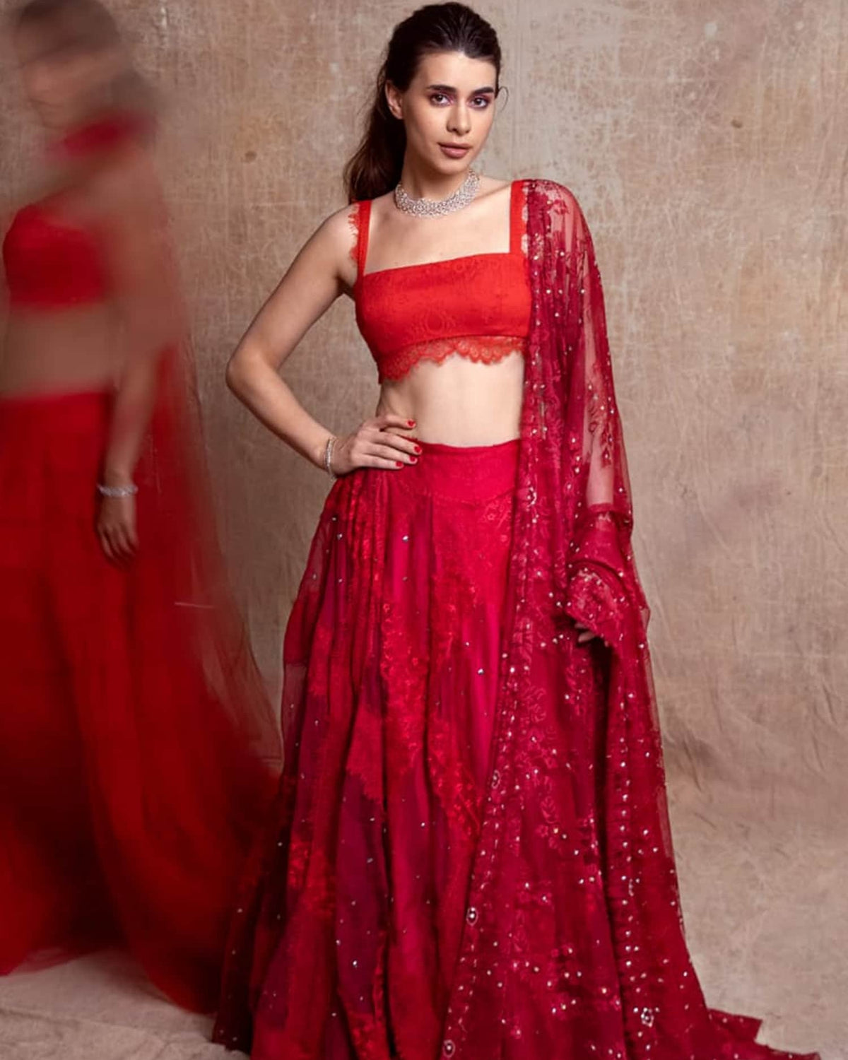 Red Lace Lehenga