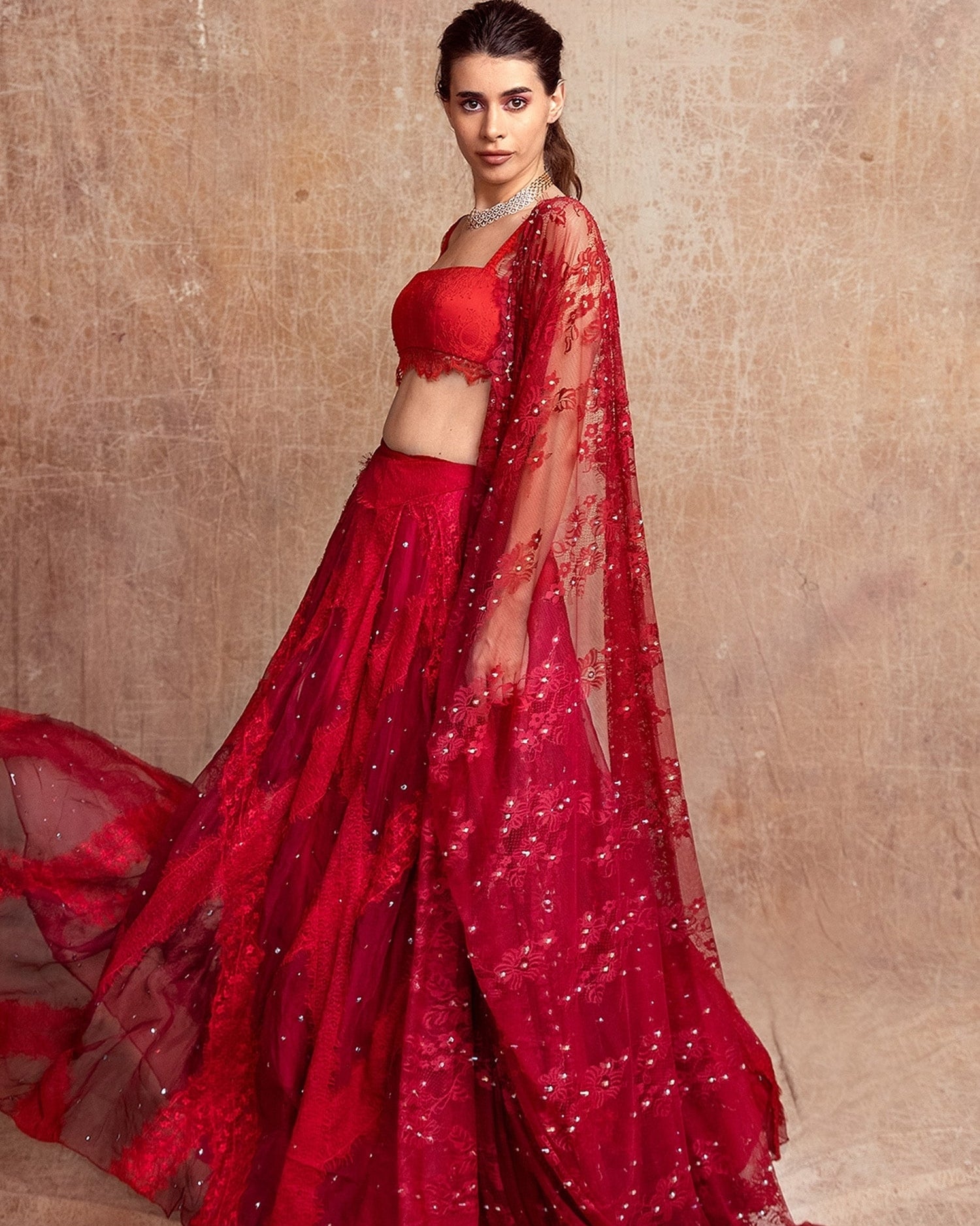 Red Lace Lehenga