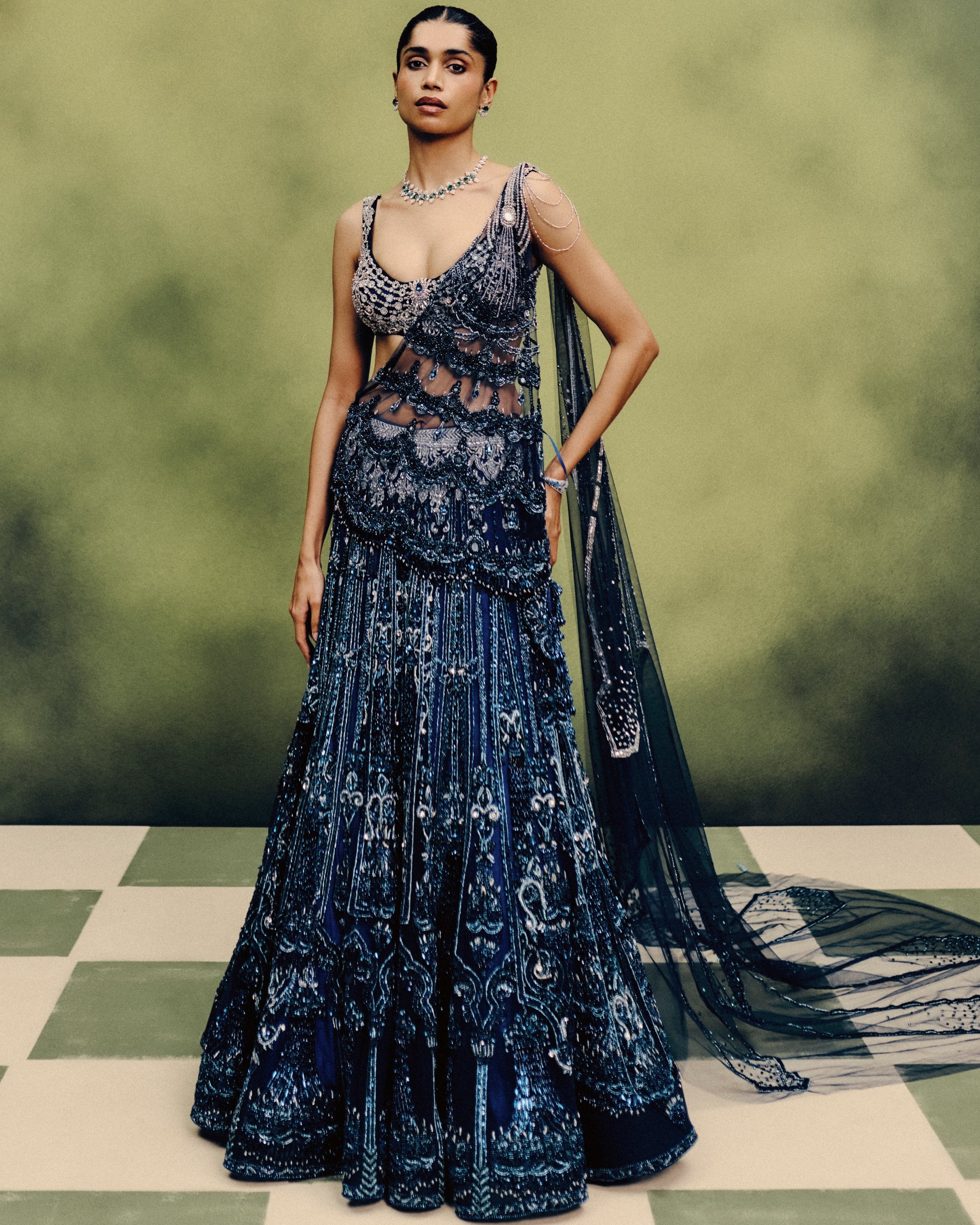 Oceanfire Cocktail Lehenga