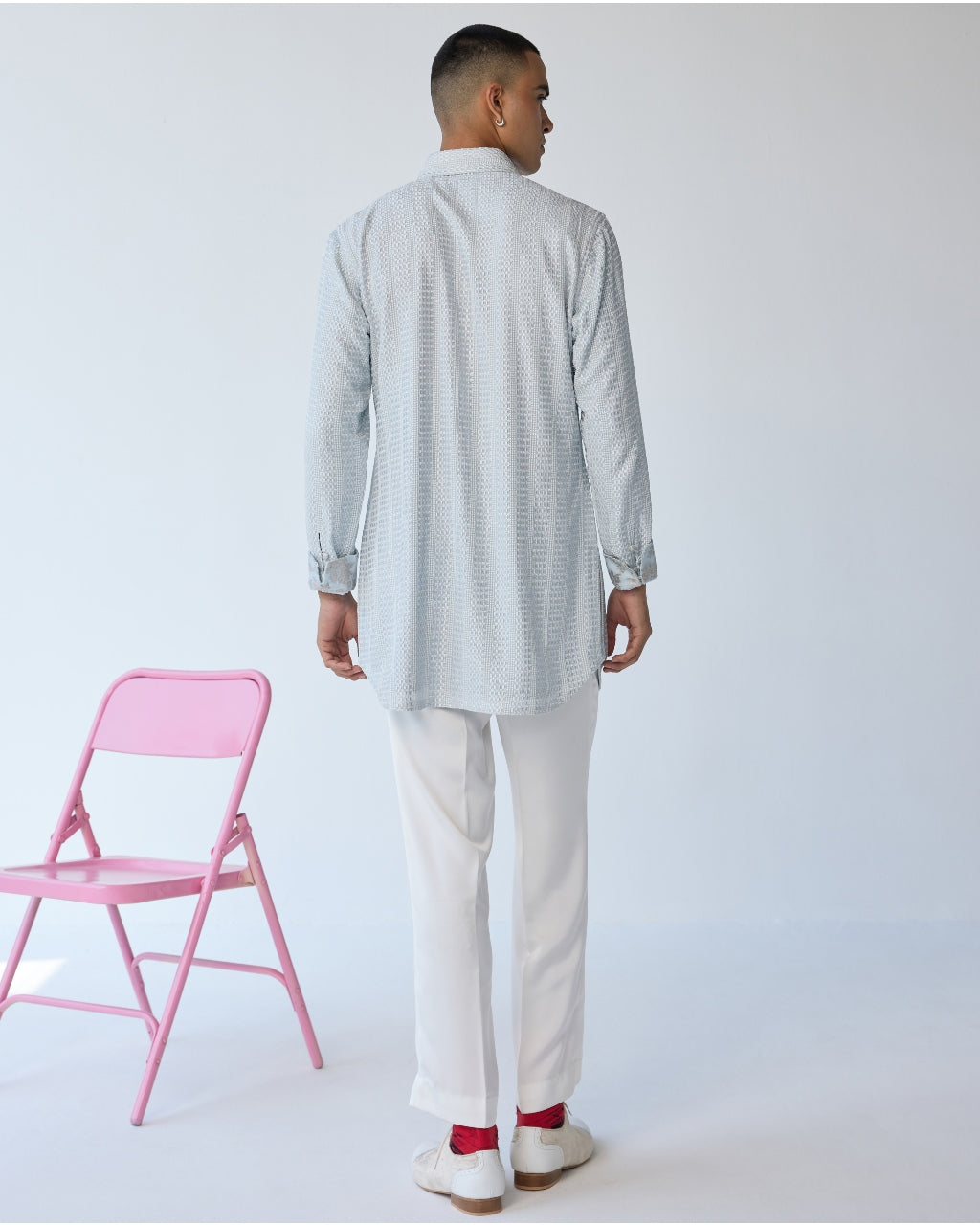Mint Blue Chessboard Henley Kurta Set