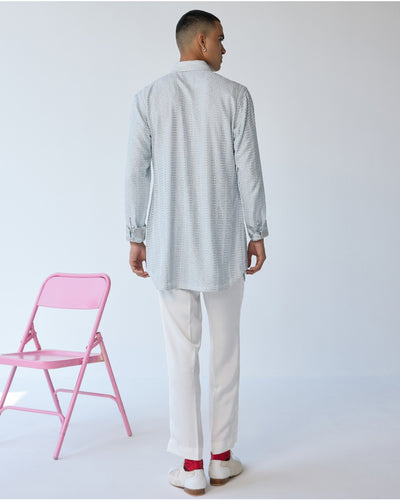 Mint Blue Chessboard Henley Kurta Set