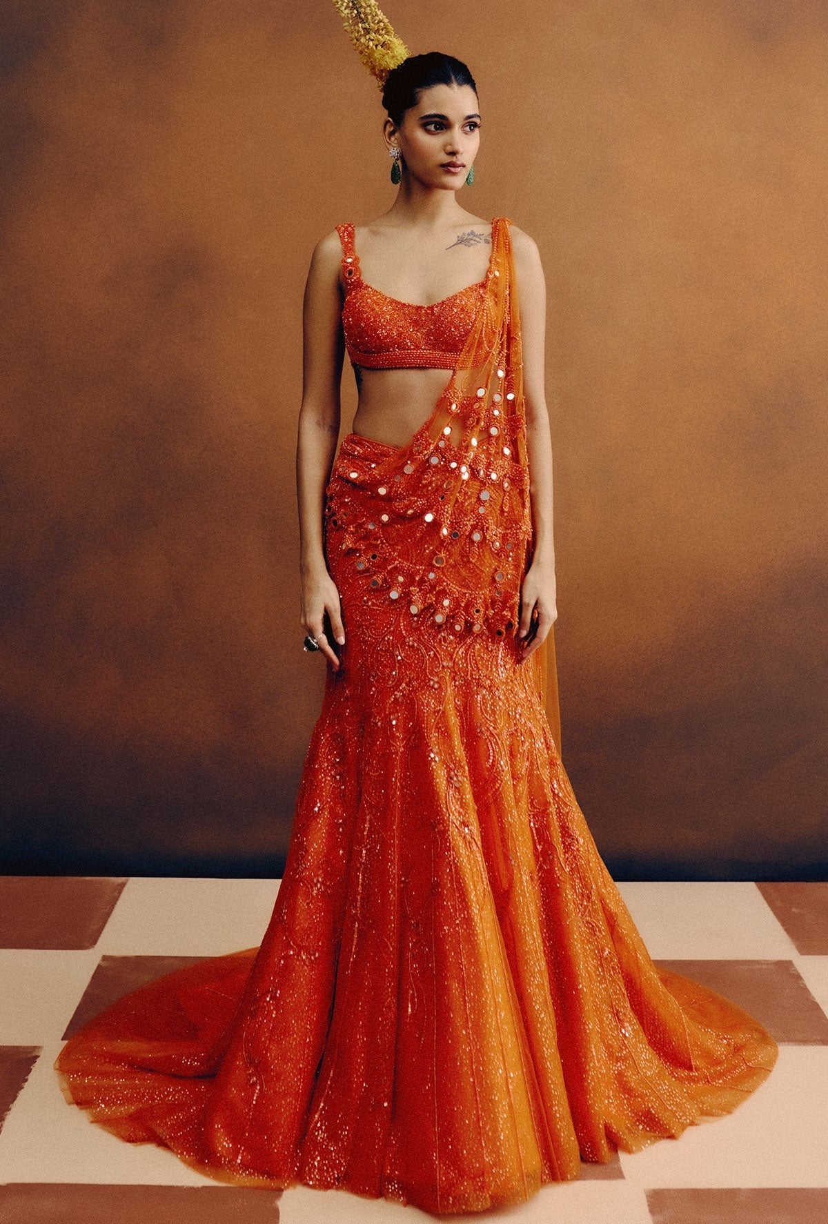 Molten Sunset Drape Sari