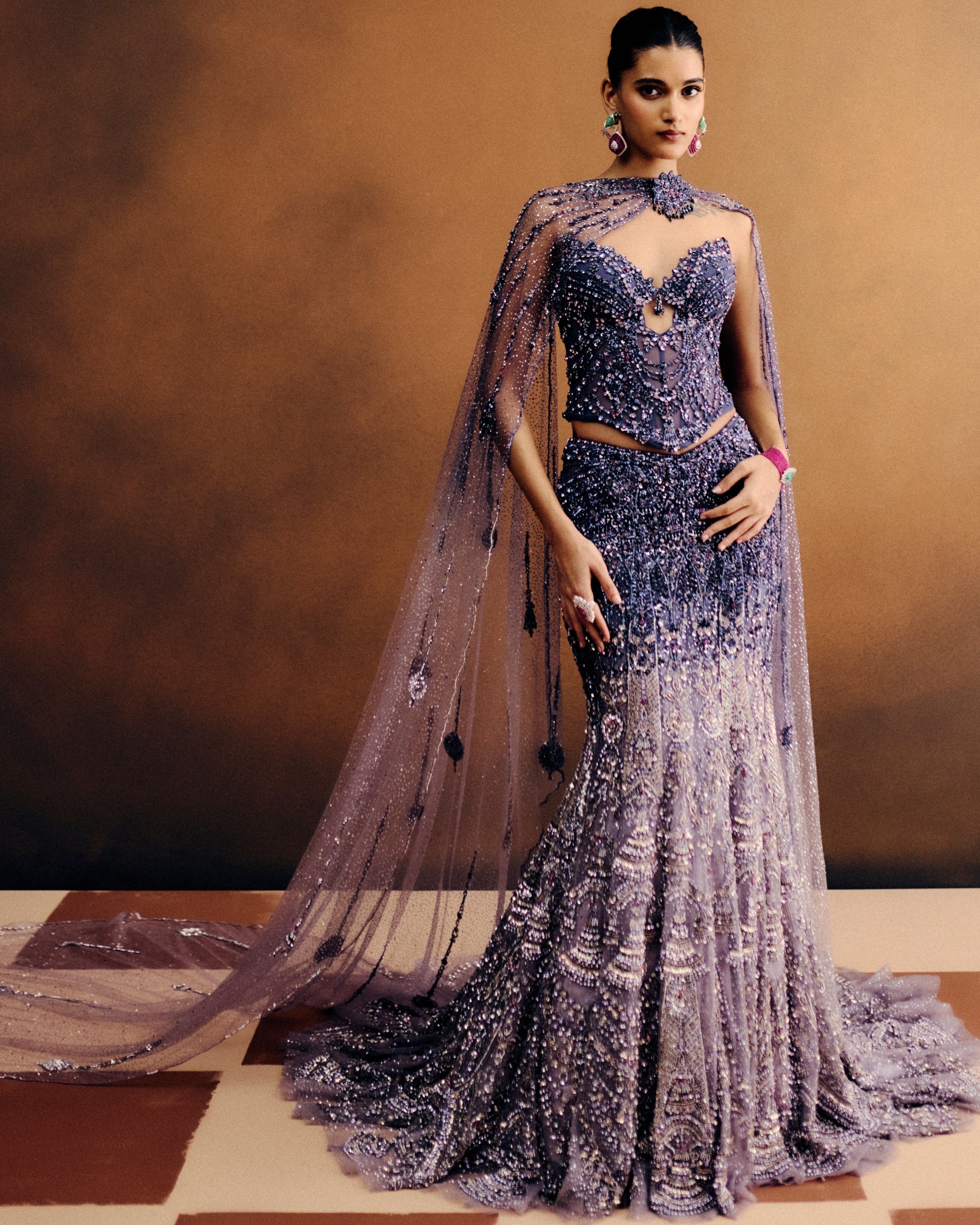 Aurora Violette Corset & Skirt Set With Dupatta | Dolly J – KYNAH