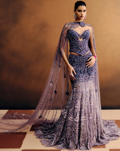 Aurora Violette Corset & Skirt Set With Dupatta