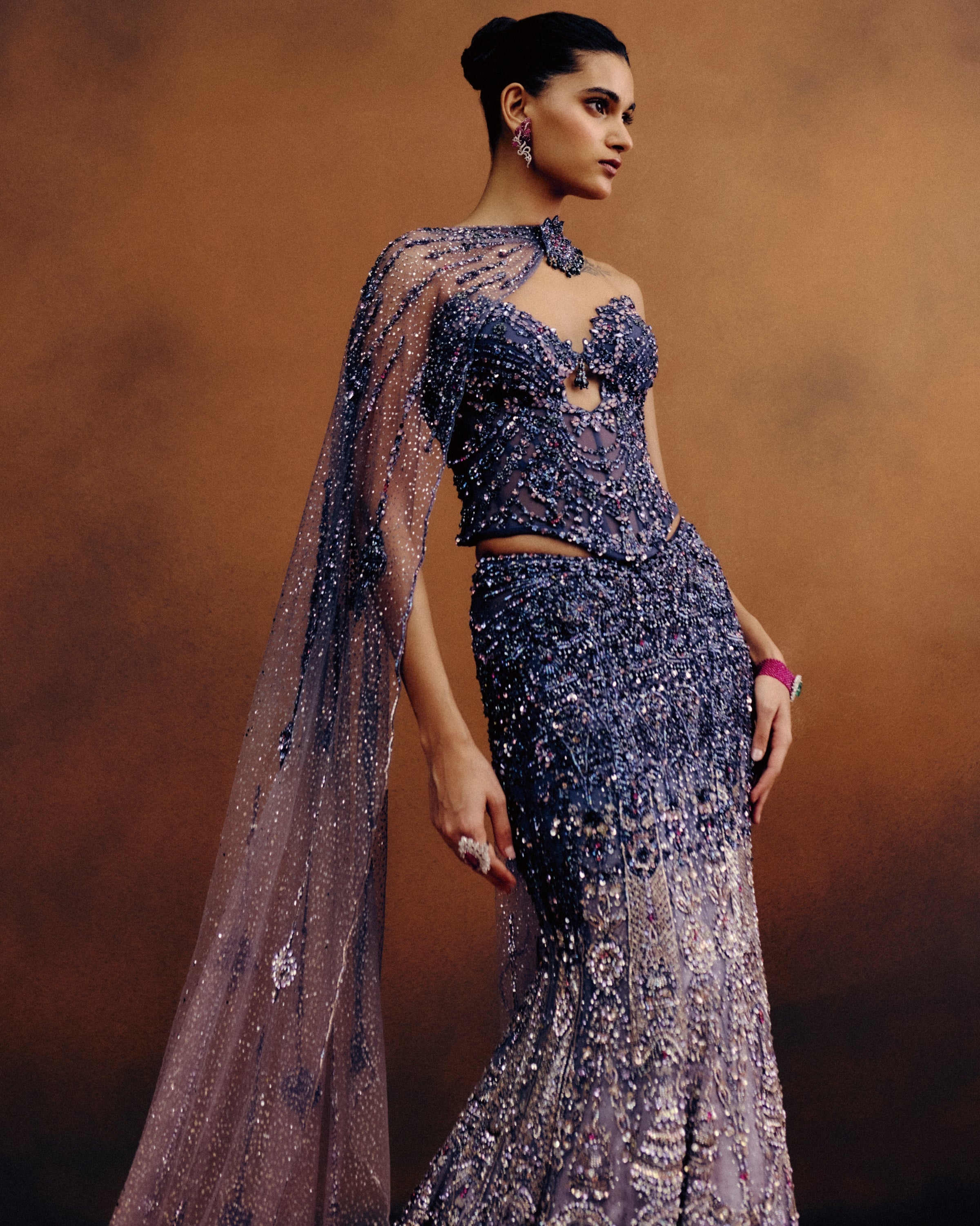 Aurora Violette Corset & Skirt Set With Dupatta