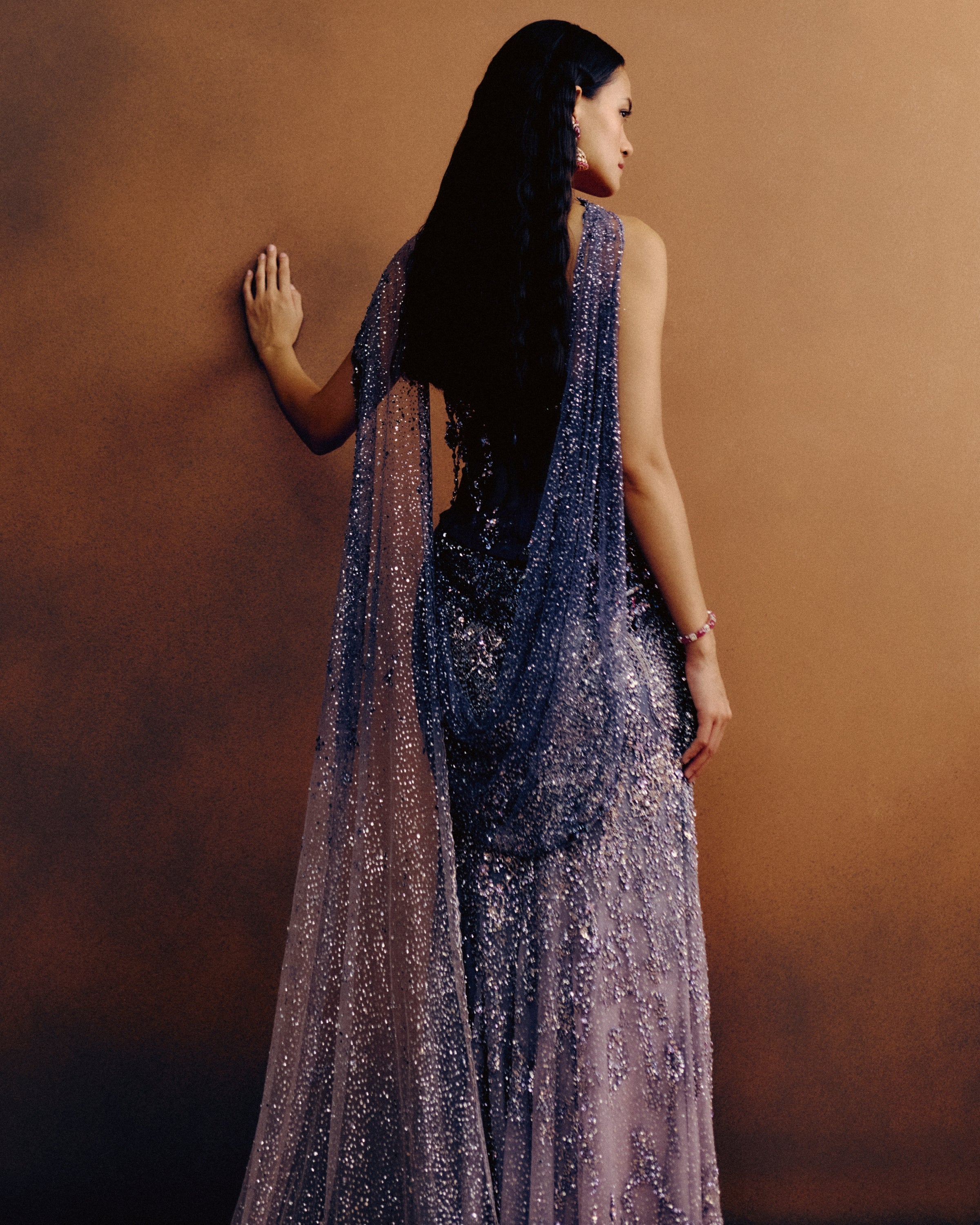 Améthyste Corset, Blouse & Skirt Set With Dupatta