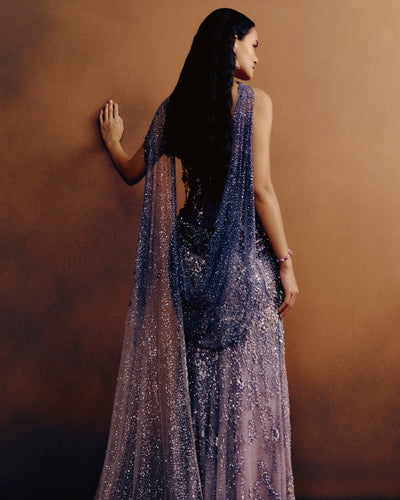 Améthyste Corset, Blouse & Skirt Set With Dupatta