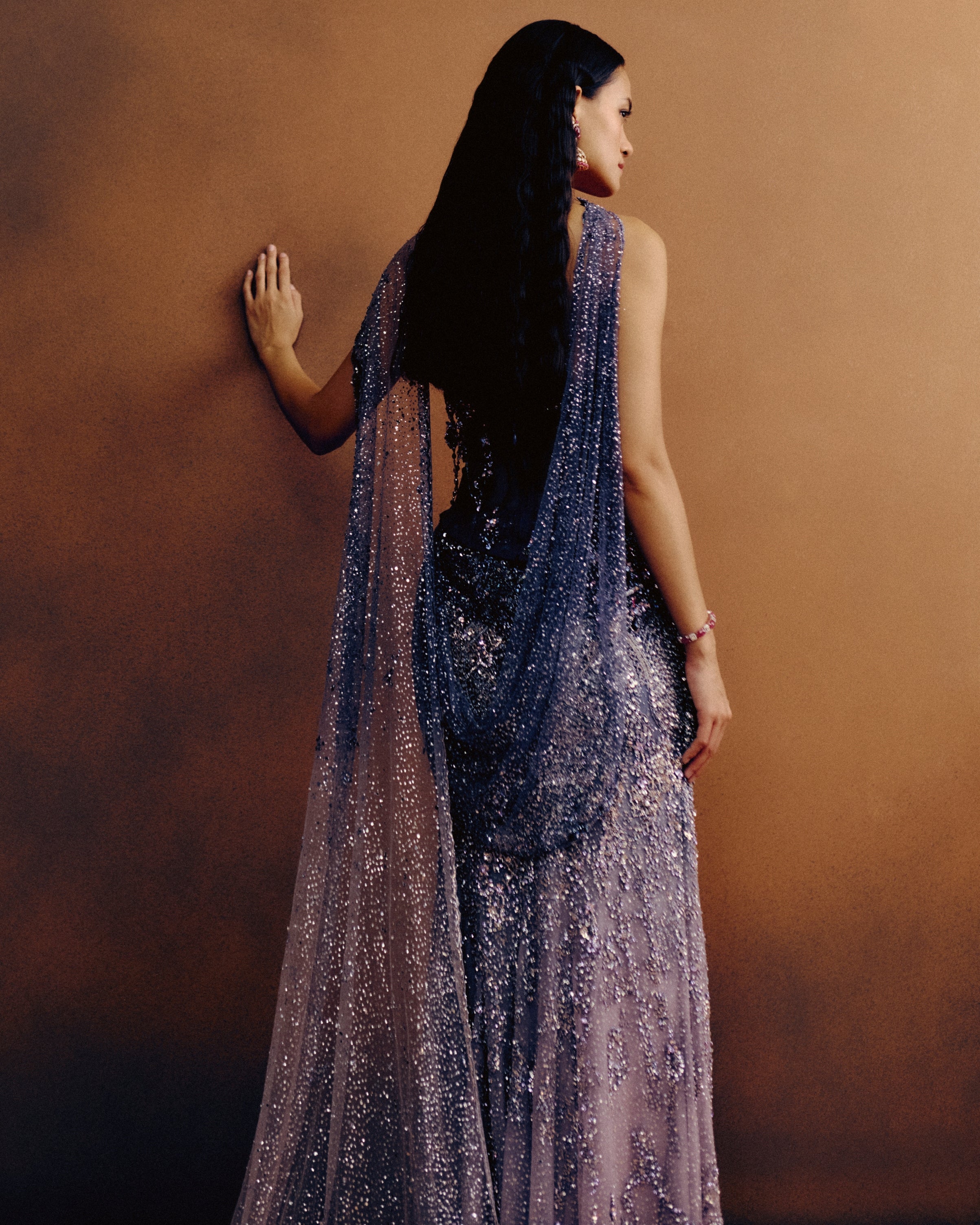 Améthyste Corset, Blouse & Skirt Set With Dupatta