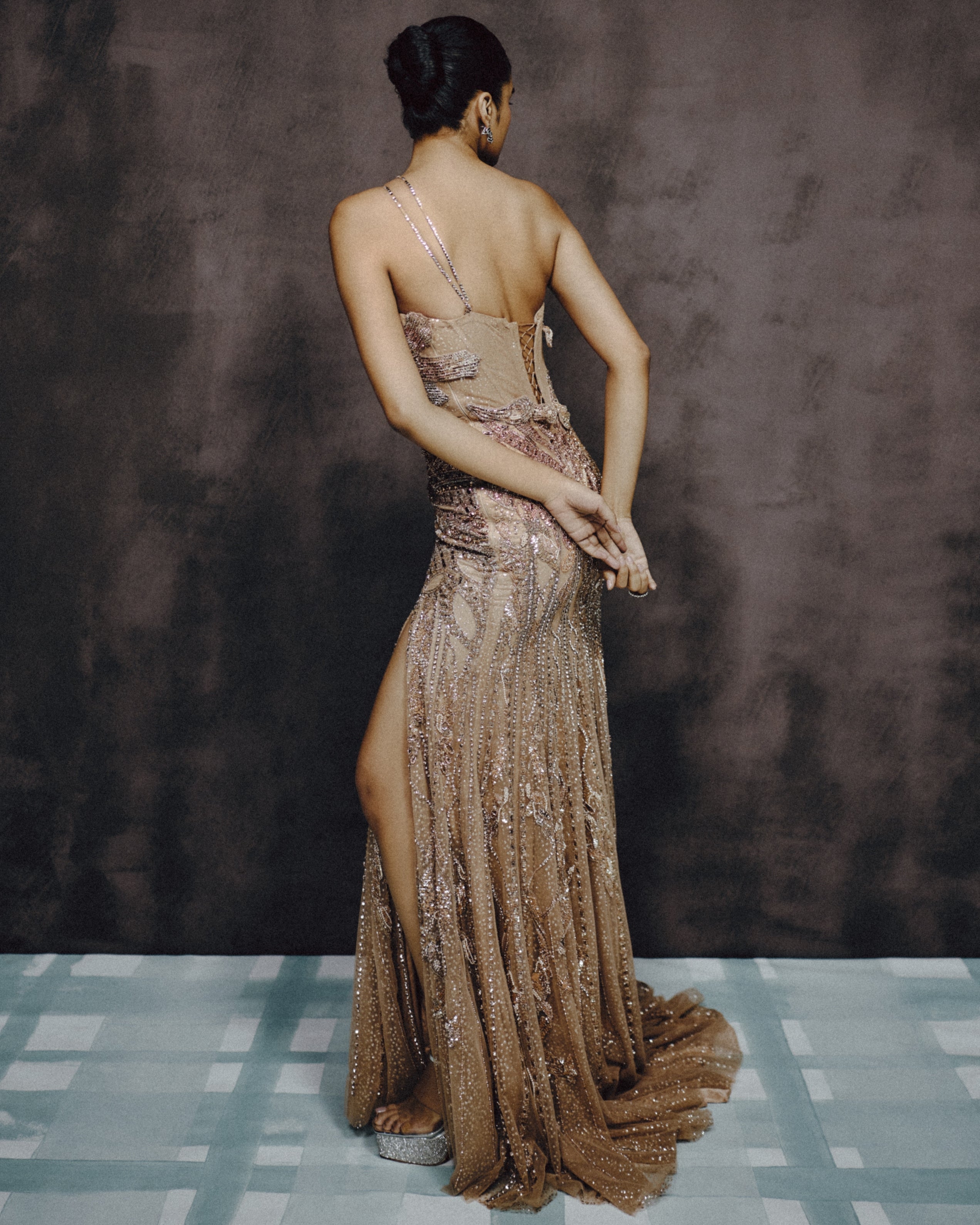 Lumina Rosette Crystal Gown