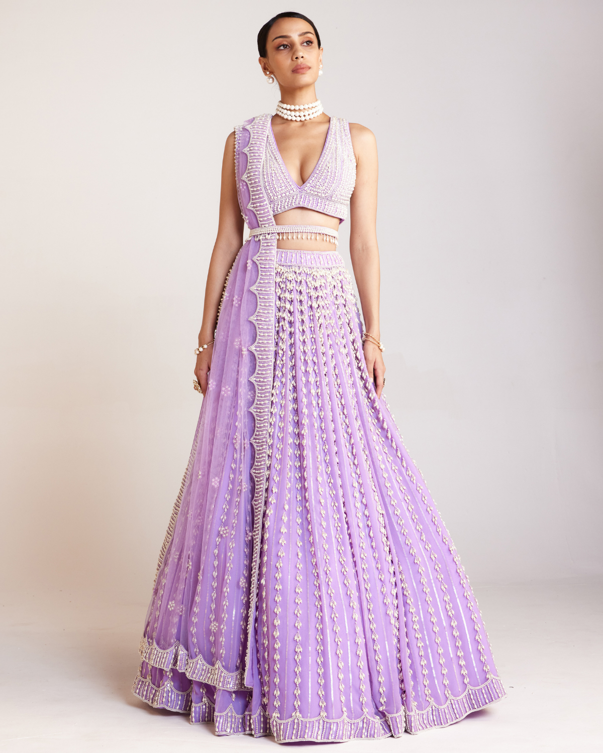 Lilac Pearl Embellished Lehenga Set