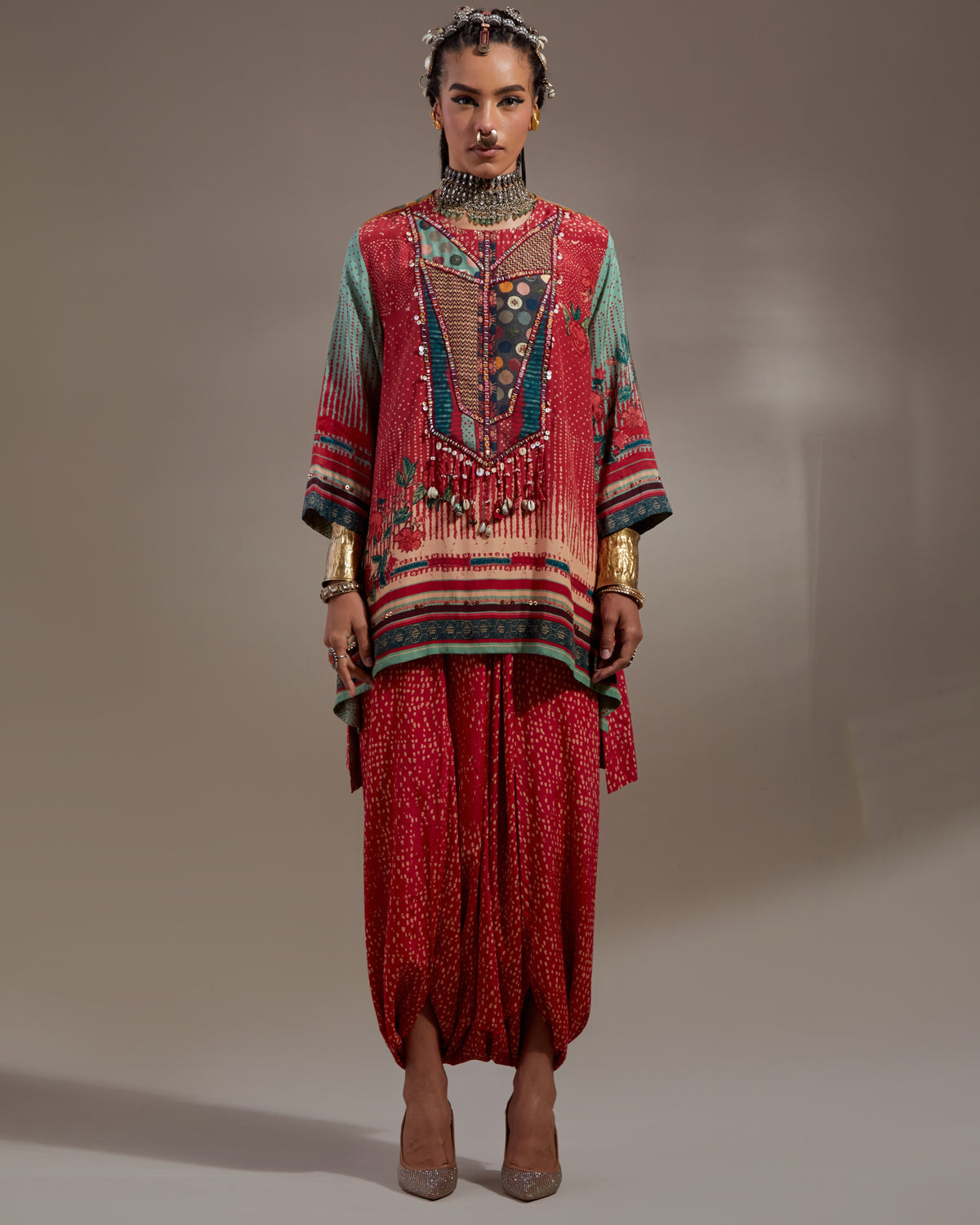 Sindoor Mitra Short Kurta  & Drapped Trouser Set