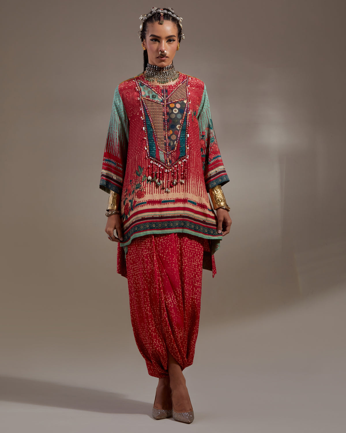 Sindoor Mitra Short Kurta  & Drapped Trouser Set