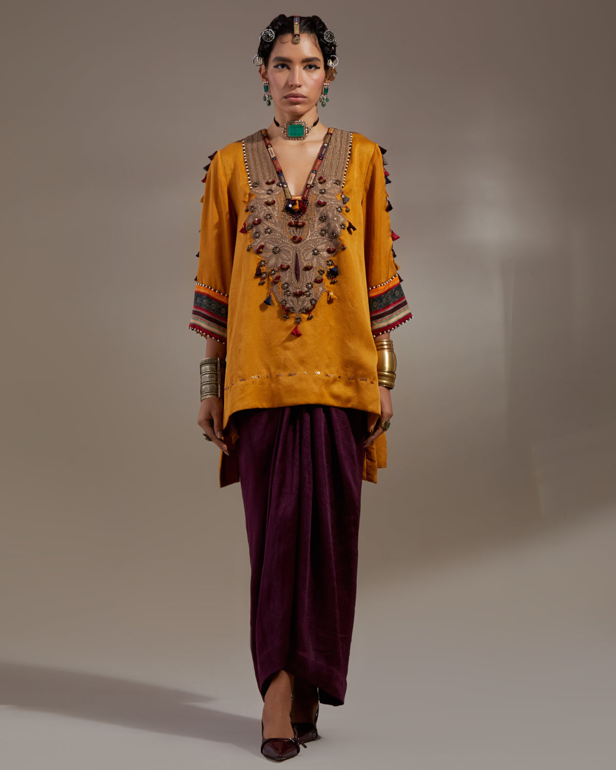 Yellow Topaz Mitra Short Kurta & Jamuni Skirt Set